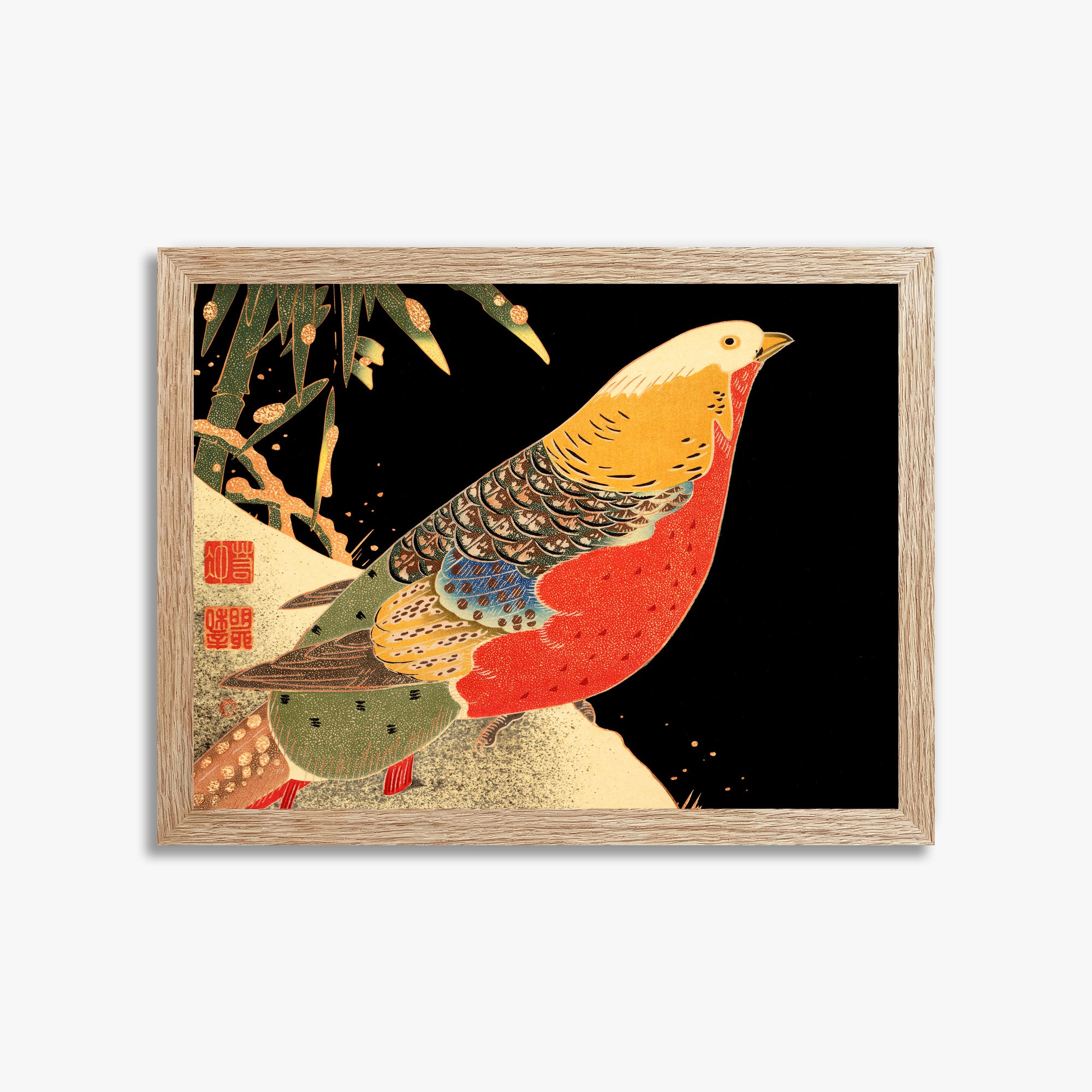 Ito Jakuchu: Golden Pheasant in the Snow, 30x40cm Framed Art Reproduction With Raw Oak Frame