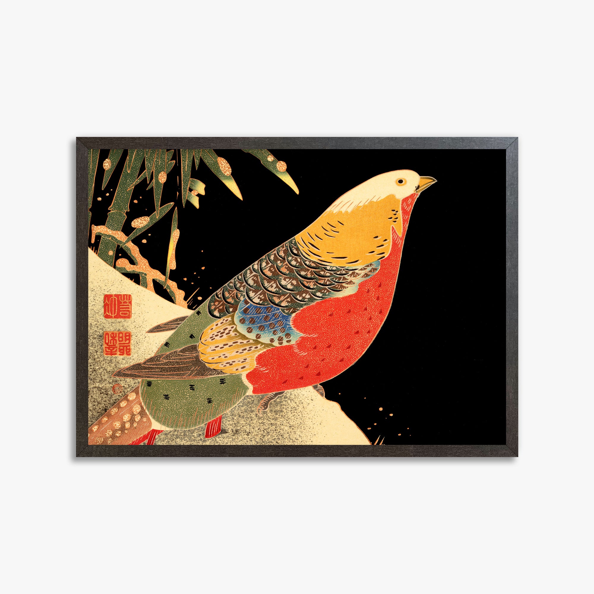 Ito Jakuchu: Golden Pheasant in the Snow, 50x70cm Framed Art Reproduction With Espresso Frame