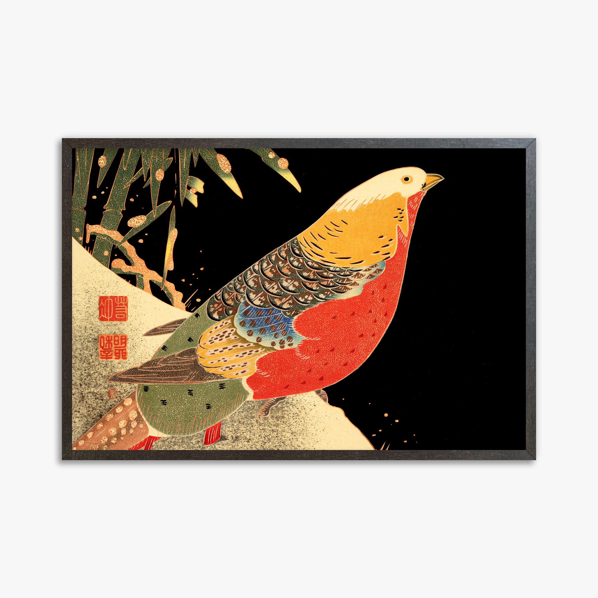 Ito Jakuchu: Golden Pheasant in the Snow, 61x91cm Framed Art Reproduction With Espresso Frame