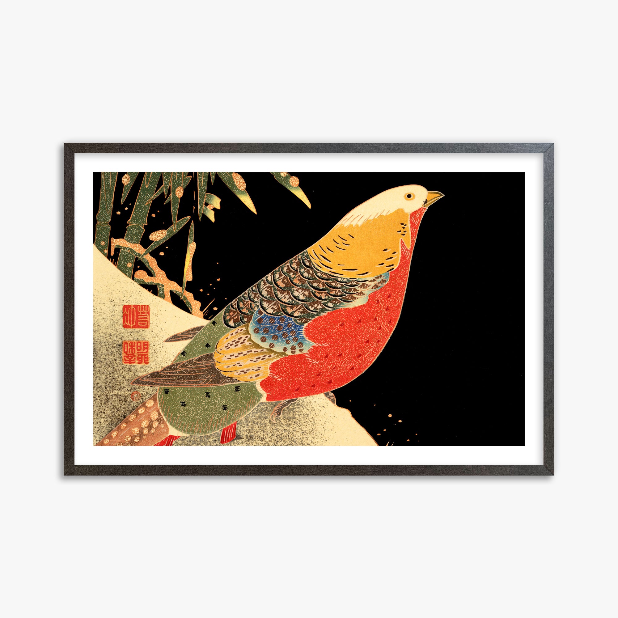 Ito Jakuchu: Golden Pheasant in the Snow, 61x91cm Framed Art Reproduction With Espresso Frame