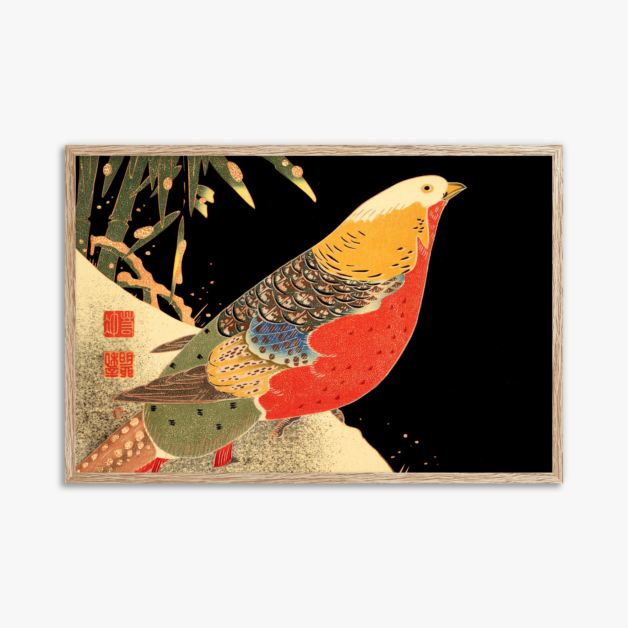 Ito Jakuchu: Golden Pheasant in the Snow, 61x91cm Framed Art Reproduction With Raw Oak Frame