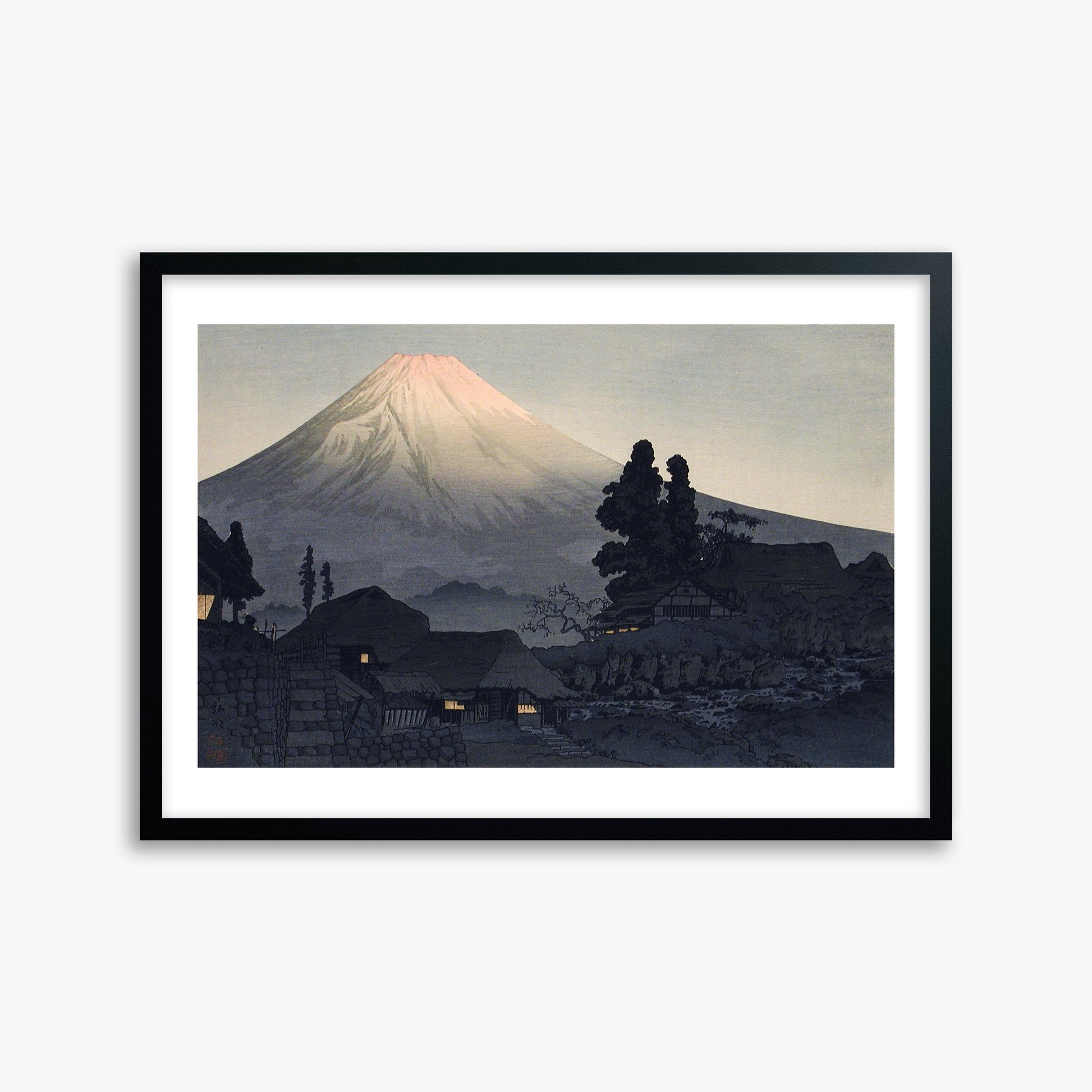 Takahashi Hiroaki (Shōtei): Mount Fuji From Mizukubo (Ukutsu), 50x70cm Framed Art Reproduction With Black Frame