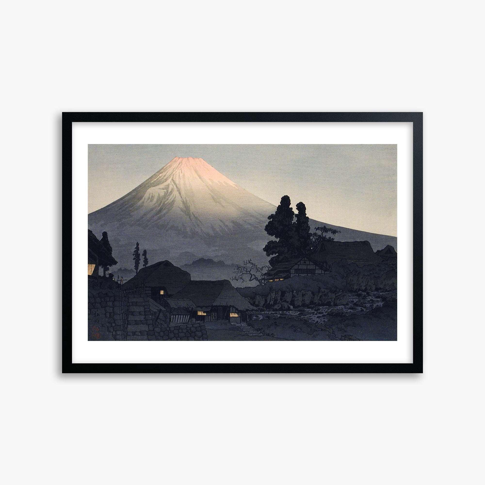 Takahashi Hiroaki (Shōtei): Mount Fuji From Mizukubo (Ukutsu), 50x70cm Framed Art Reproduction With Black Frame