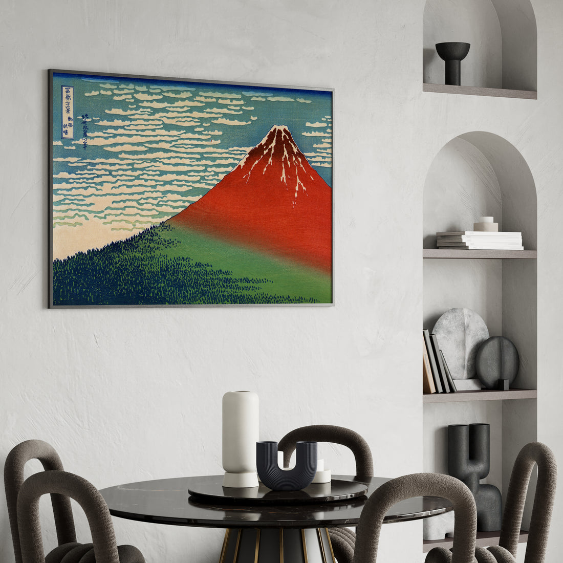 Katsushika Hokusai: Fine Wind, Clear Morning, 50x70cm Framed Art Reproduction With Black Frame
