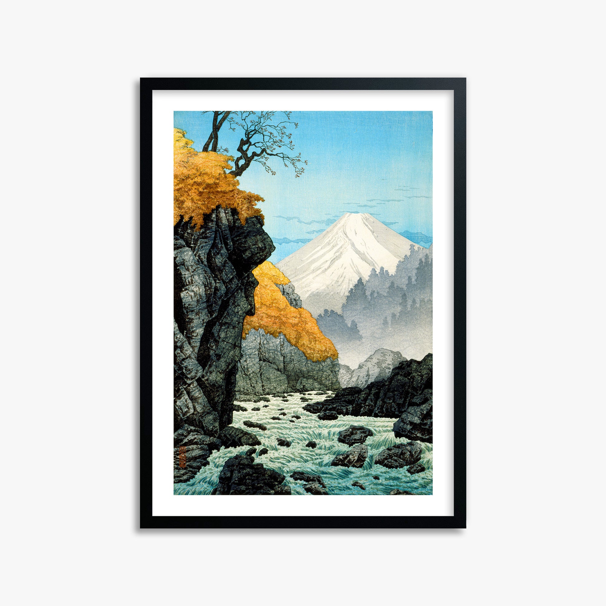 Takahashi Hiroaki (Shōtei): Foot of Mount Ashitaka, 50x70cm Framed Art Reproduction With Black Frame