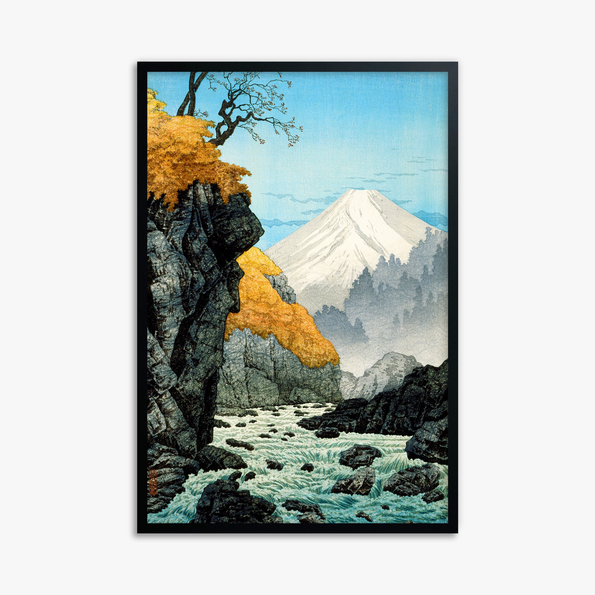 Takahashi Hiroaki (Shōtei): Foot of Mount Ashitaka, 61x91cm Framed Art Reproduction With Black Frame