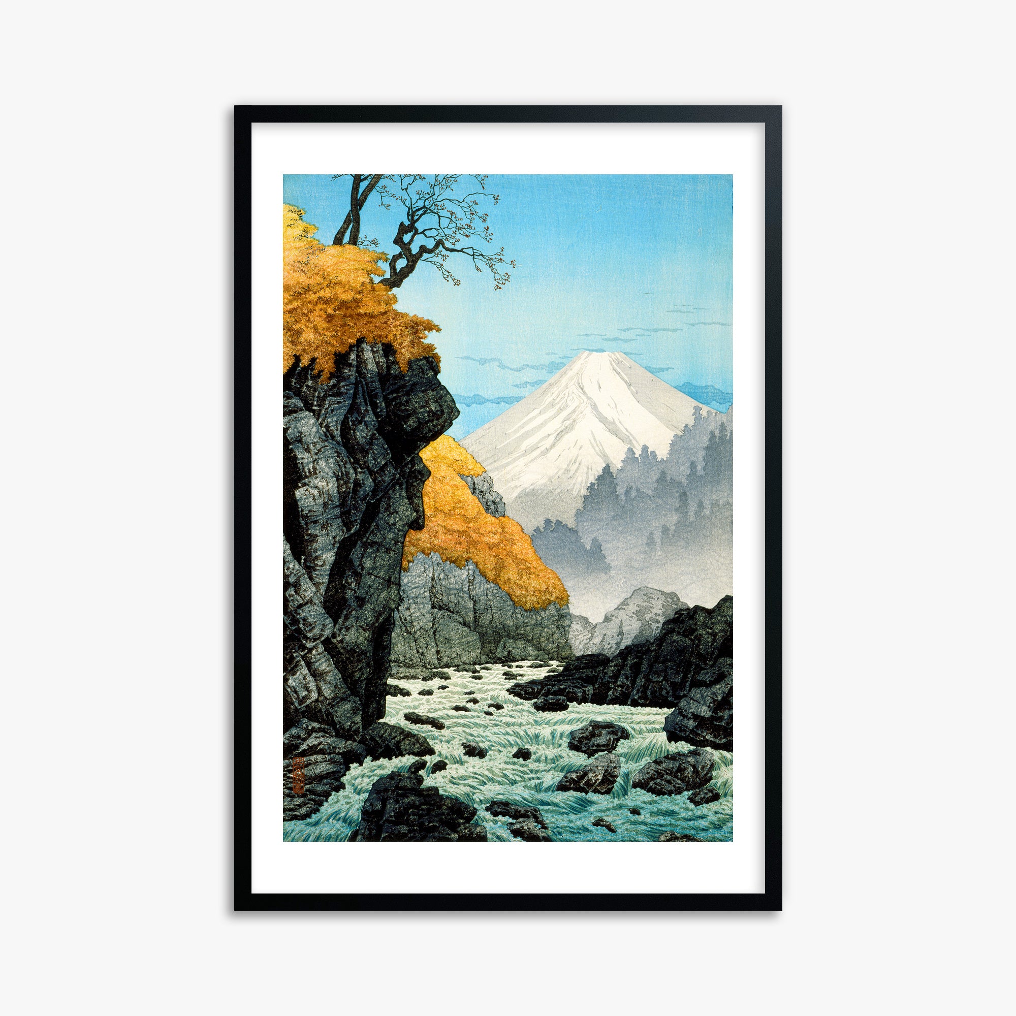 Takahashi Hiroaki (Shōtei): Foot of Mount Ashitaka, 61x91cm Framed Art Reproduction With Black Frame