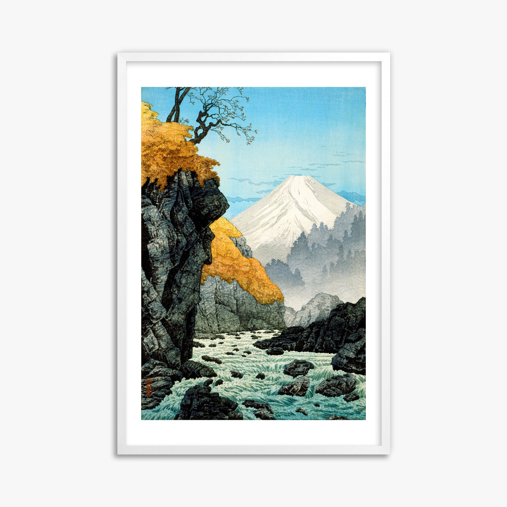 Takahashi Hiroaki (Shōtei): Foot of Mount Ashitaka, 61x91cm Framed Art Reproduction With White Frame