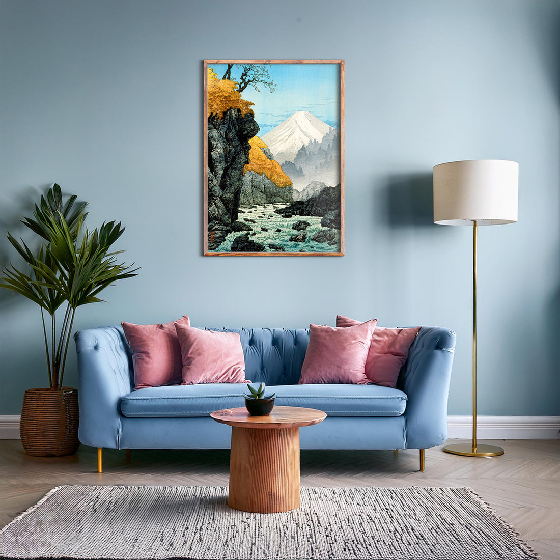 Takahashi Hiroaki (Shōtei): Foot of Mount Ashitaka, 50x70cm Framed Art Reproduction With Black Frame