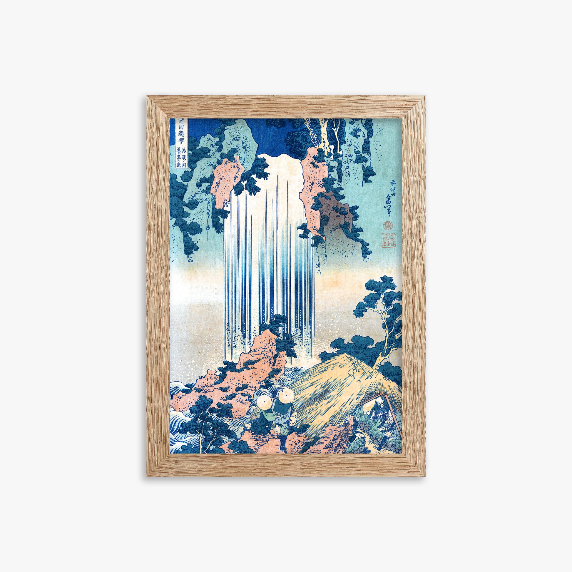 Katsushika Hokusai: Yoro Waterfall in Mino Province, 21x30cm Framed Art Reproduction With Raw Oak Frame