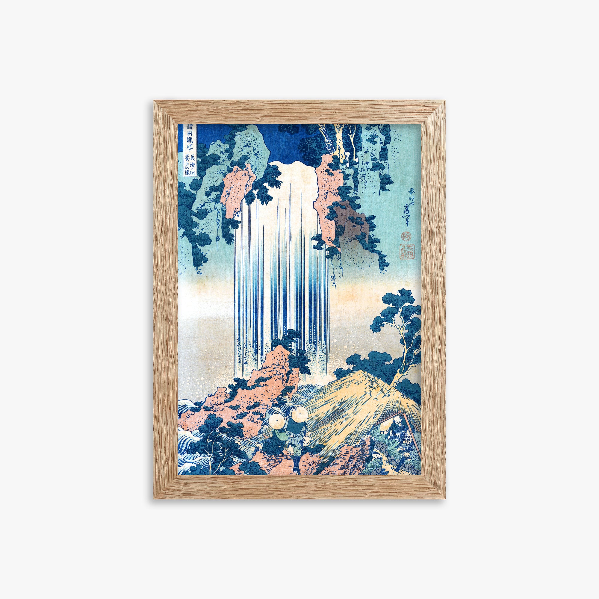 Katsushika Hokusai: Yoro Waterfall in Mino Province, 21x30cm Framed Art Reproduction With Raw Oak Frame
