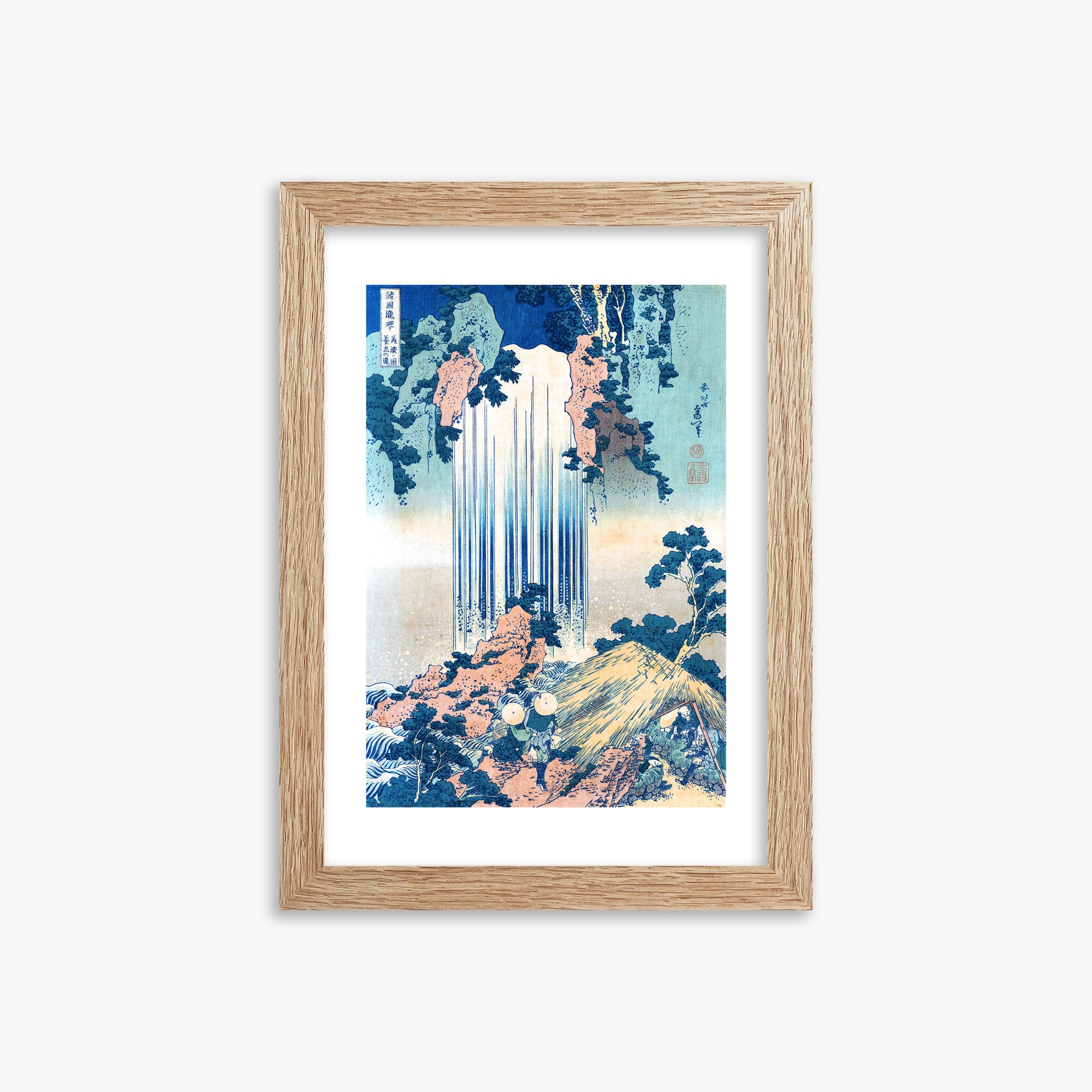 Katsushika Hokusai: Yoro Waterfall in Mino Province, 21x30cm Framed Art Reproduction With Raw Oak Frame