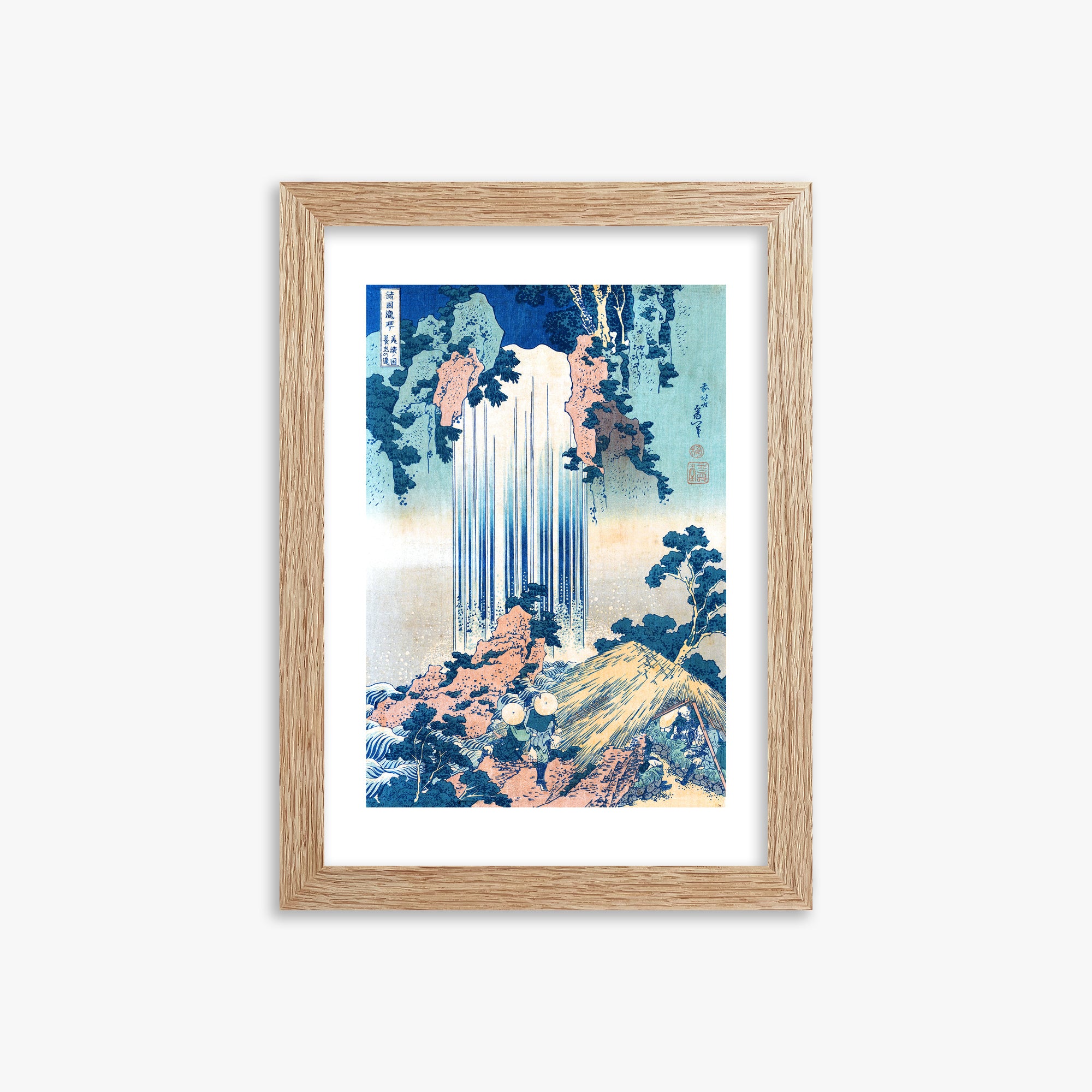 Katsushika Hokusai: Yoro Waterfall in Mino Province, 21x30cm Framed Art Reproduction With Raw Oak Frame