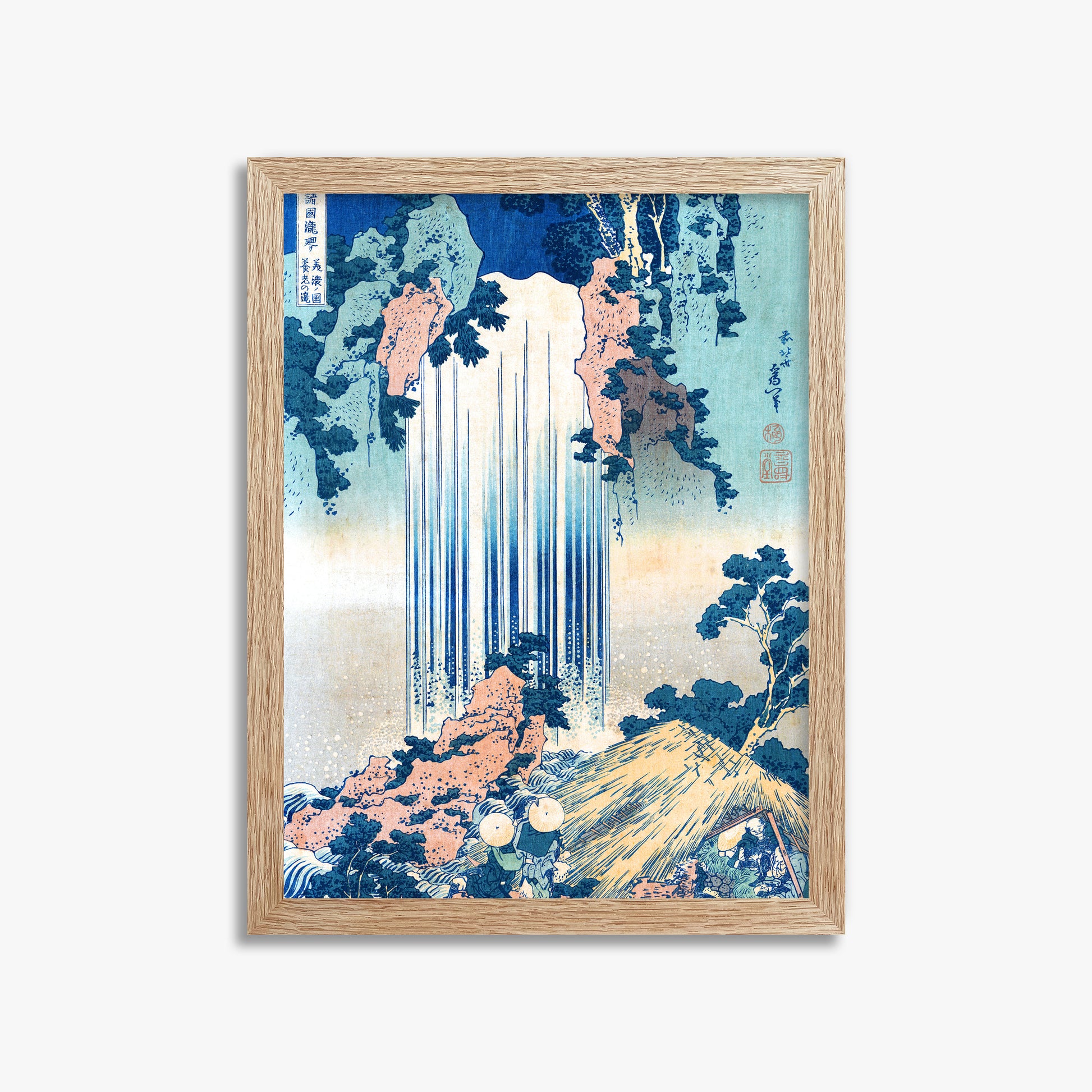 Katsushika Hokusai: Yoro Waterfall in Mino Province, 30x40cm Framed Art Reproduction With Raw Oak Frame