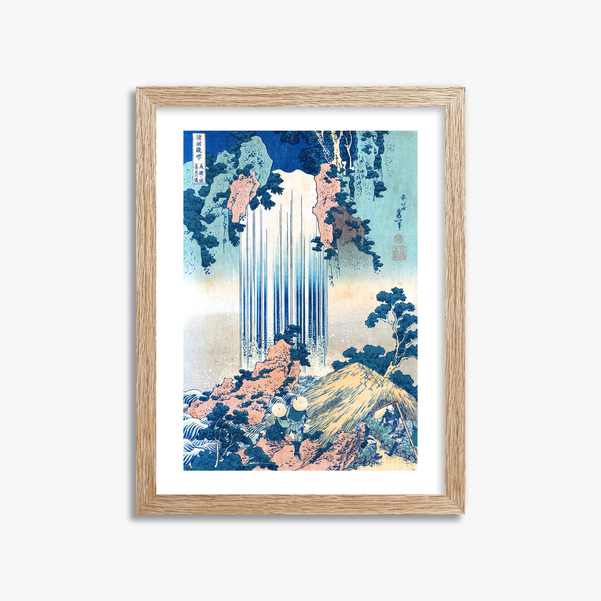 Katsushika Hokusai: Yoro Waterfall in Mino Province, 30x40cm Framed Art Reproduction With Raw Oak Frame