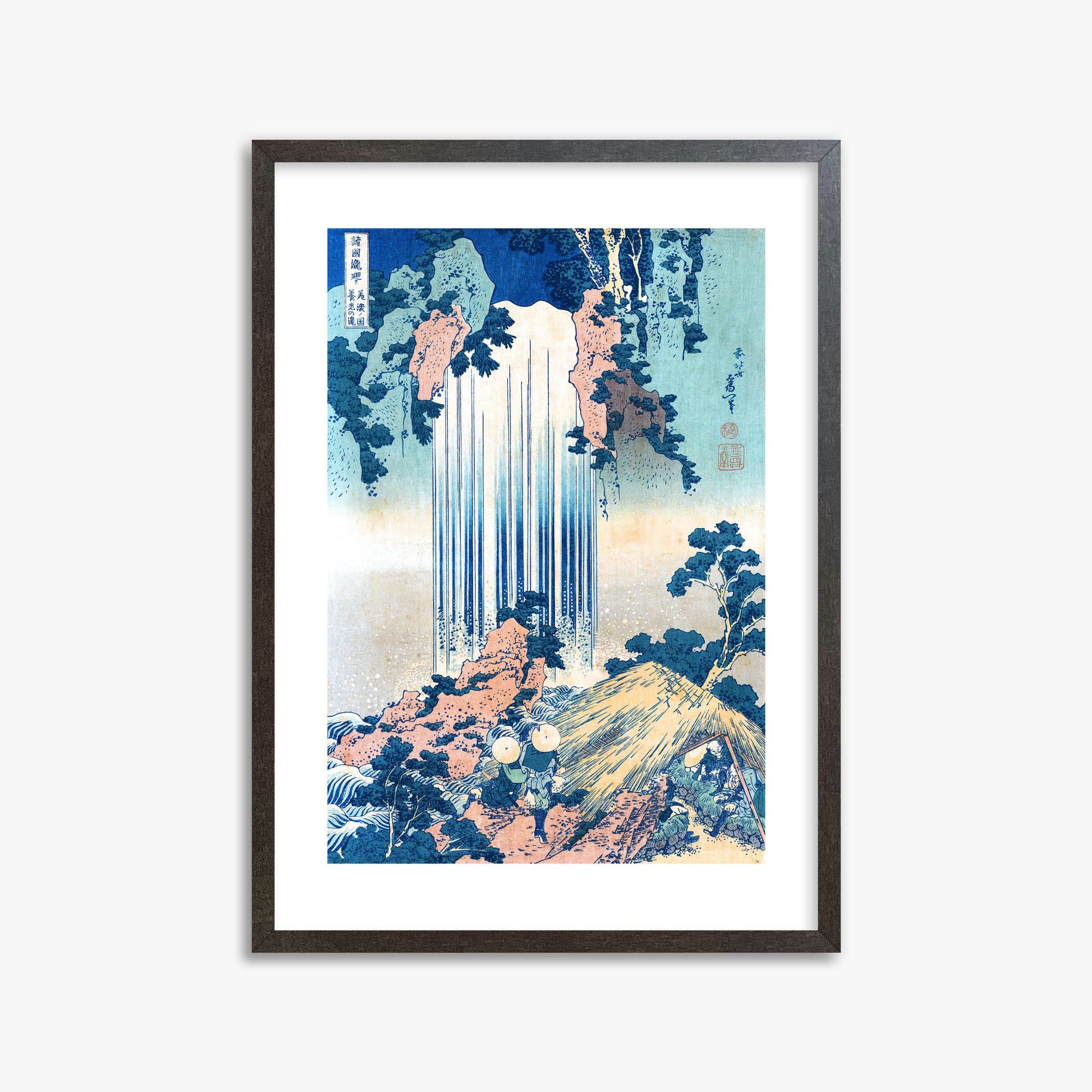 Katsushika Hokusai: Yoro Waterfall in Mino Province, 50x70cm Framed Art Reproduction With Espresso Frame