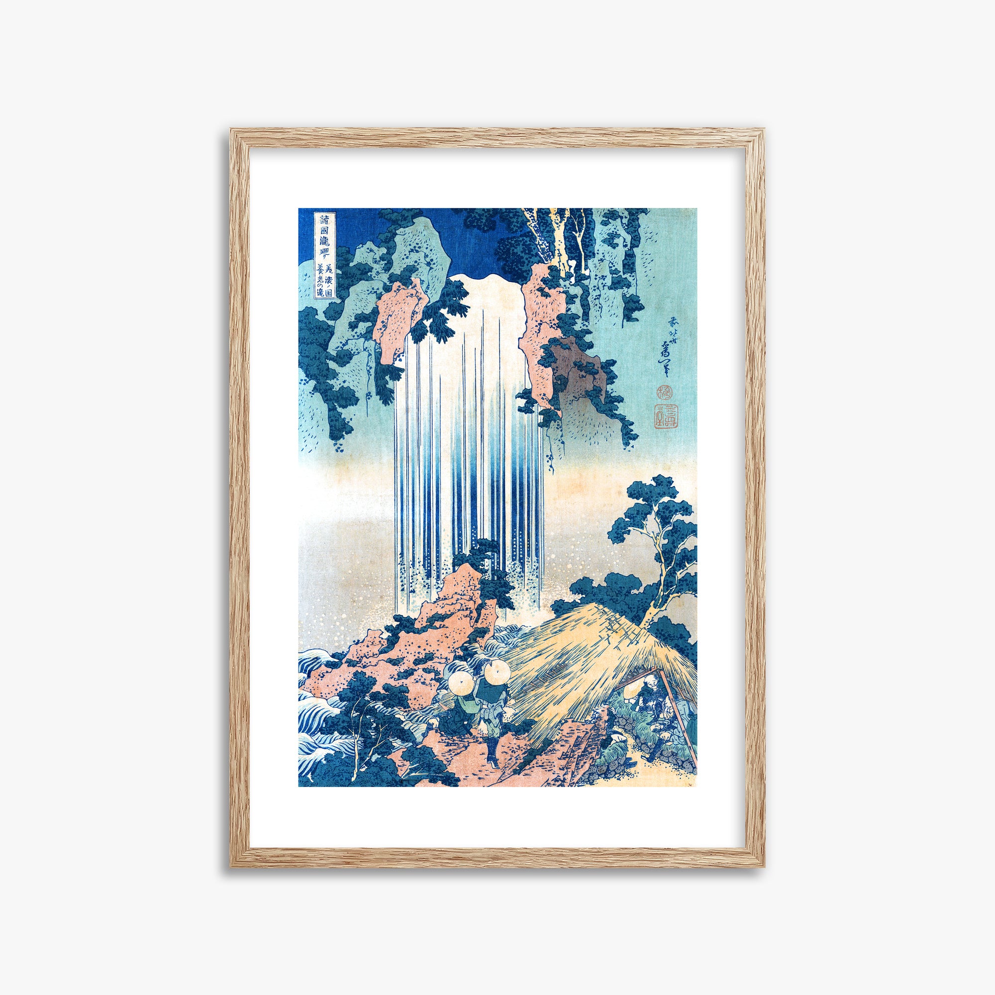 Katsushika Hokusai: Yoro Waterfall in Mino Province, 50x70cm Framed Art Reproduction With Raw Oak Frame