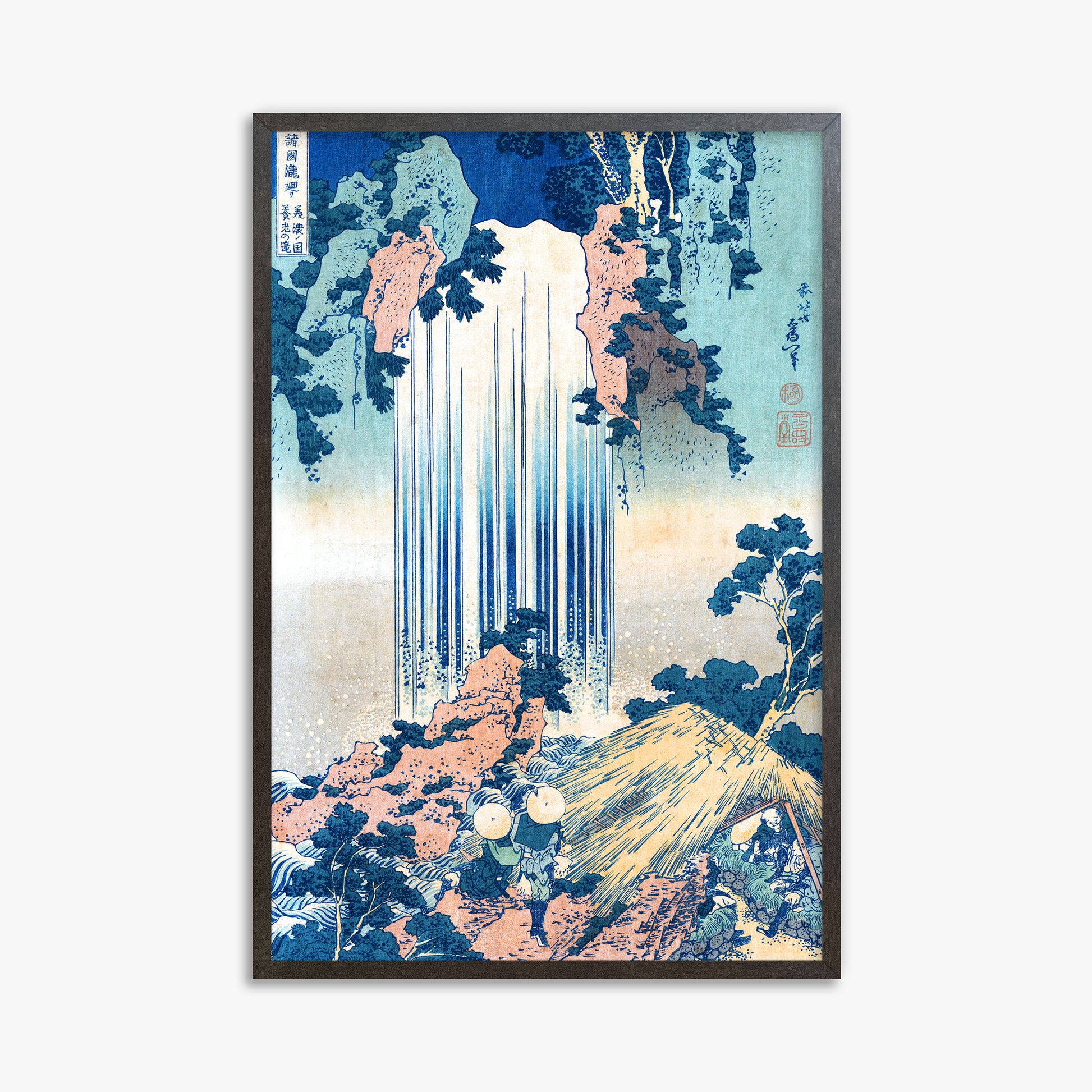 Katsushika Hokusai: Yoro Waterfall in Mino Province, 61x91cm Framed Art Reproduction With Espresso Frame