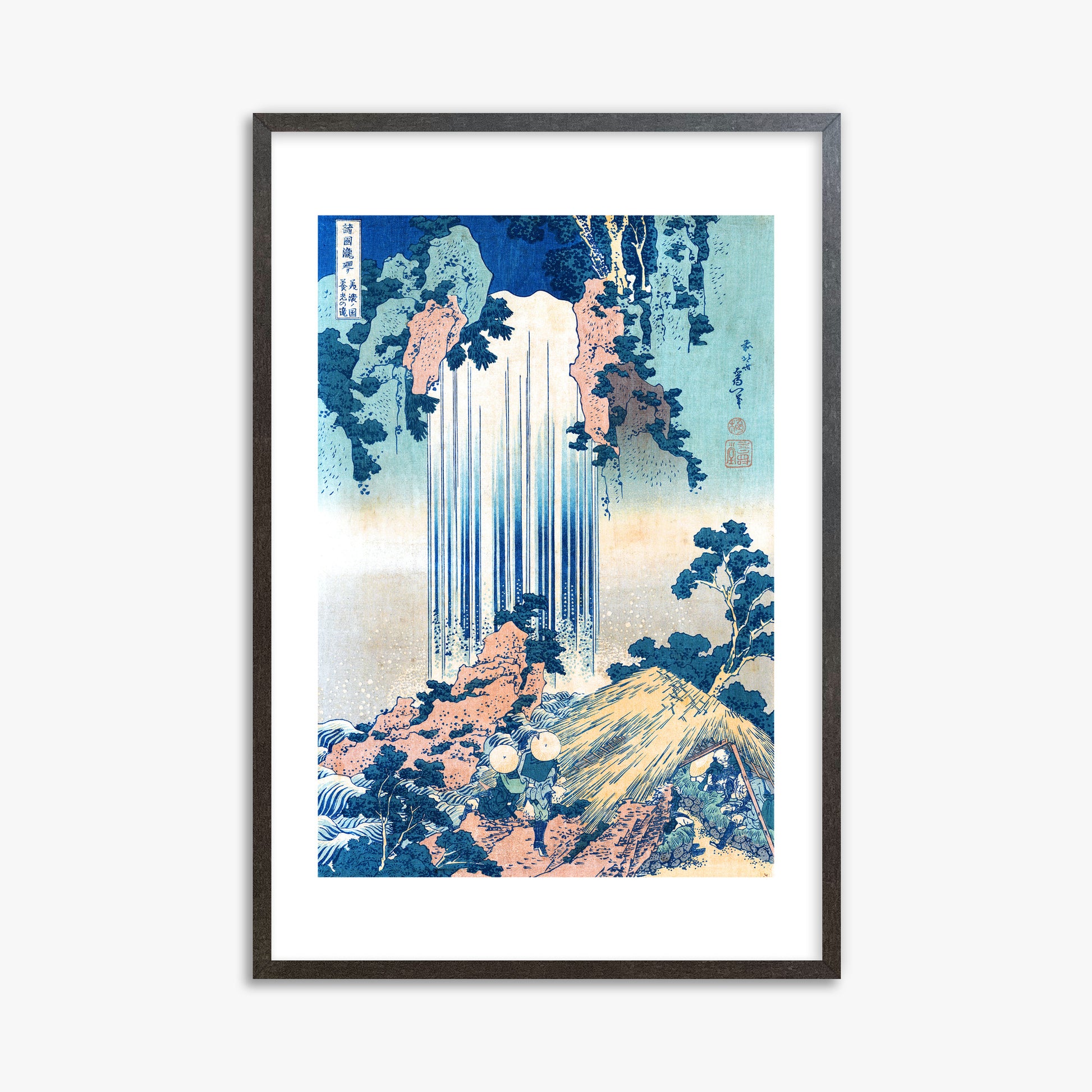 Katsushika Hokusai: Yoro Waterfall in Mino Province, 61x91cm Framed Art Reproduction With Espresso Frame