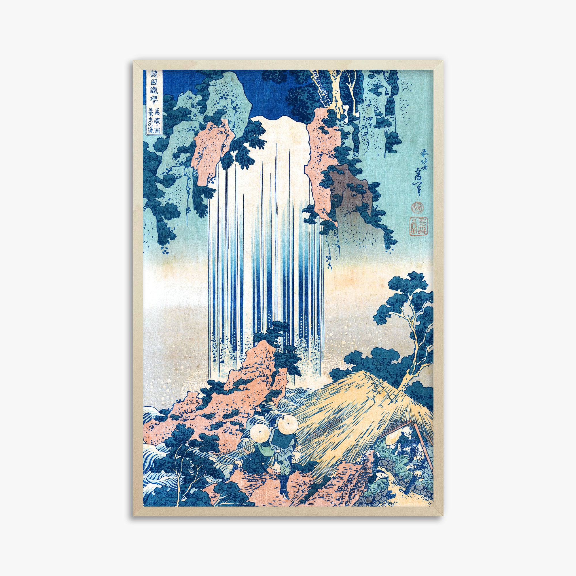 Katsushika Hokusai: Yoro Waterfall in Mino Province, 61x91cm Framed Art Reproduction With Lime Wood Frame