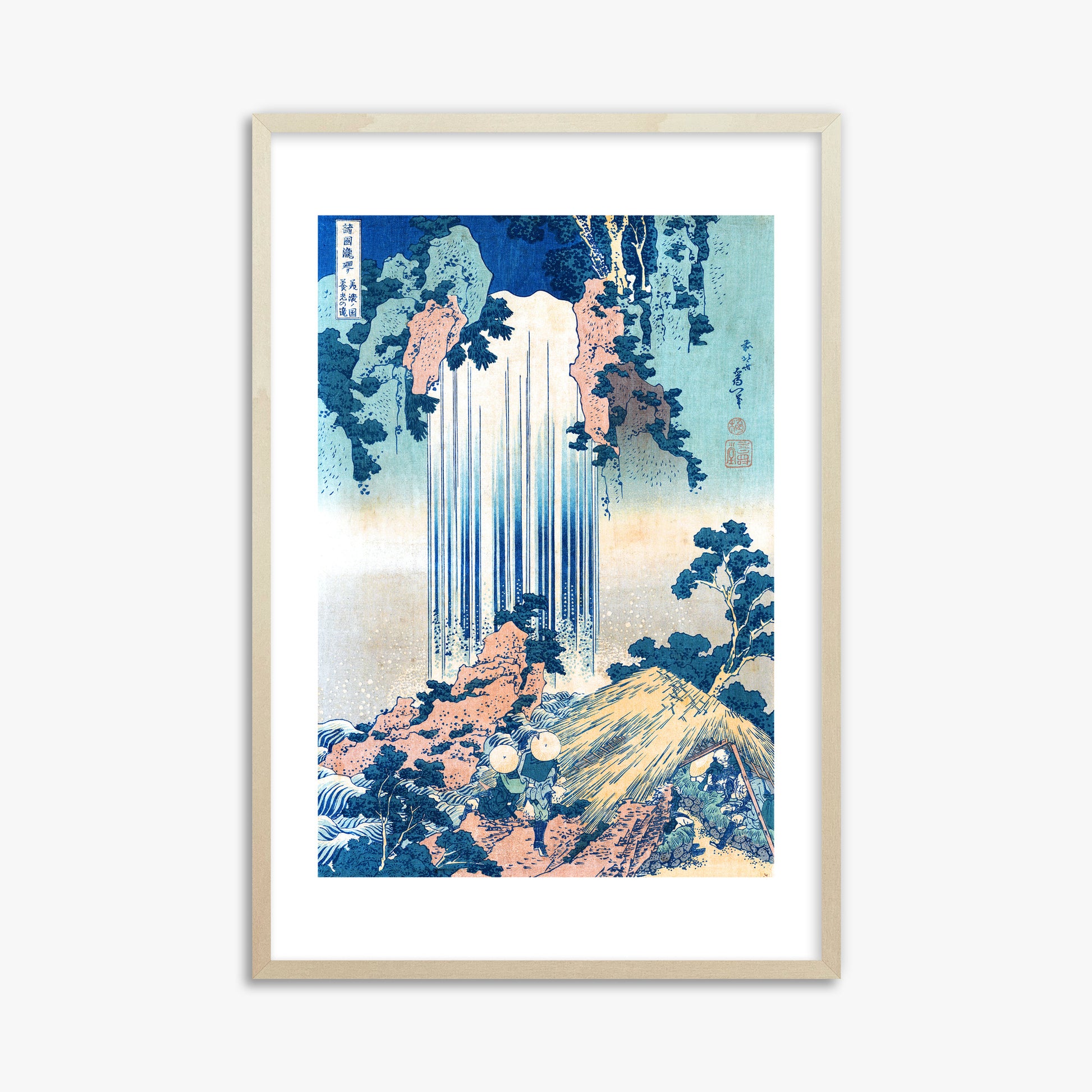 Katsushika Hokusai: Yoro Waterfall in Mino Province, 61x91cm Framed Art Reproduction With Lime Wood Frame