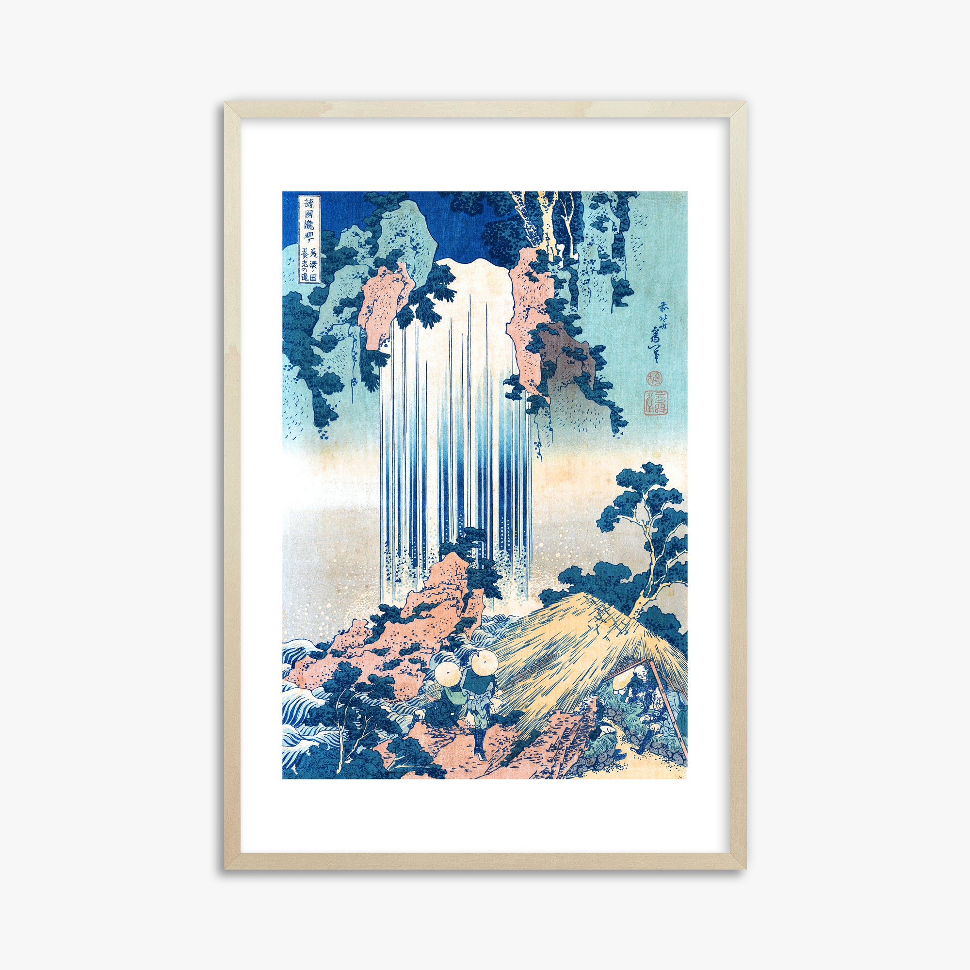 Katsushika Hokusai: Yoro Waterfall in Mino Province, 61x91cm Framed Art Reproduction With Lime Wood Frame