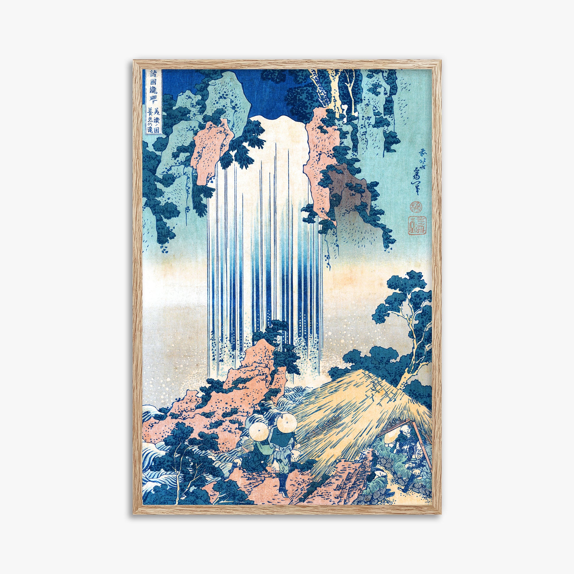 Katsushika Hokusai: Yoro Waterfall in Mino Province, 61x91cm Framed Art Reproduction With Raw Oak Frame