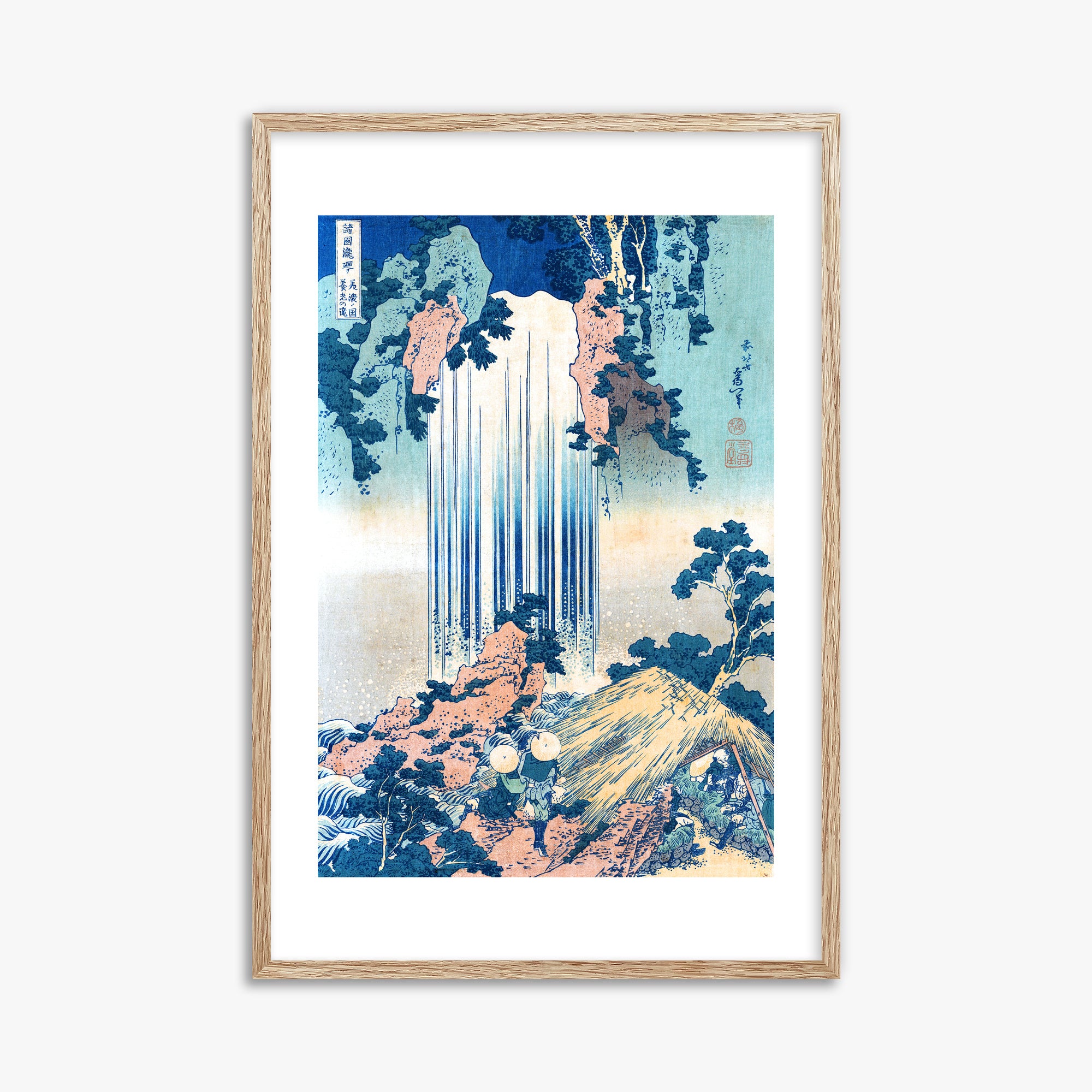 Katsushika Hokusai: Yoro Waterfall in Mino Province, 61x91cm Framed Art Reproduction With Raw Oak Frame