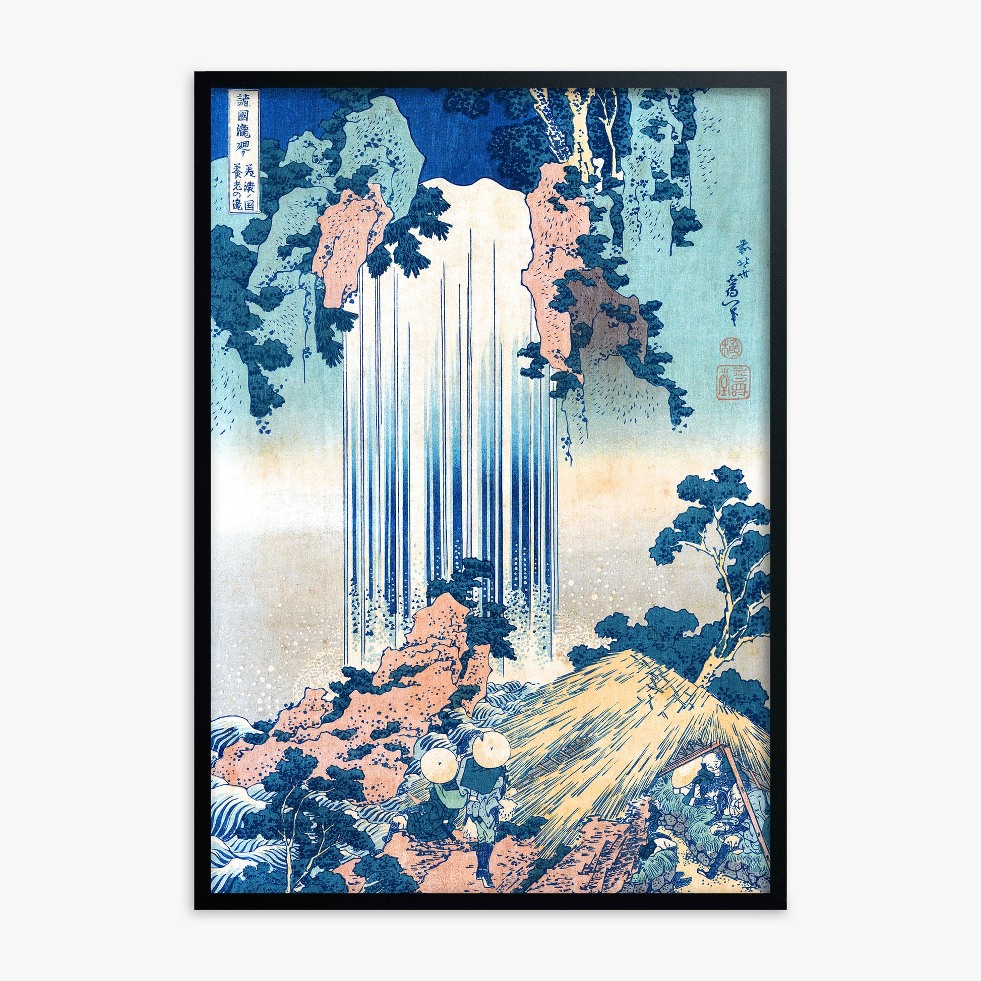 Katsushika Hokusai: Yoro Waterfall in Mino Province, Black Framed Art Reproduction With Black Frame