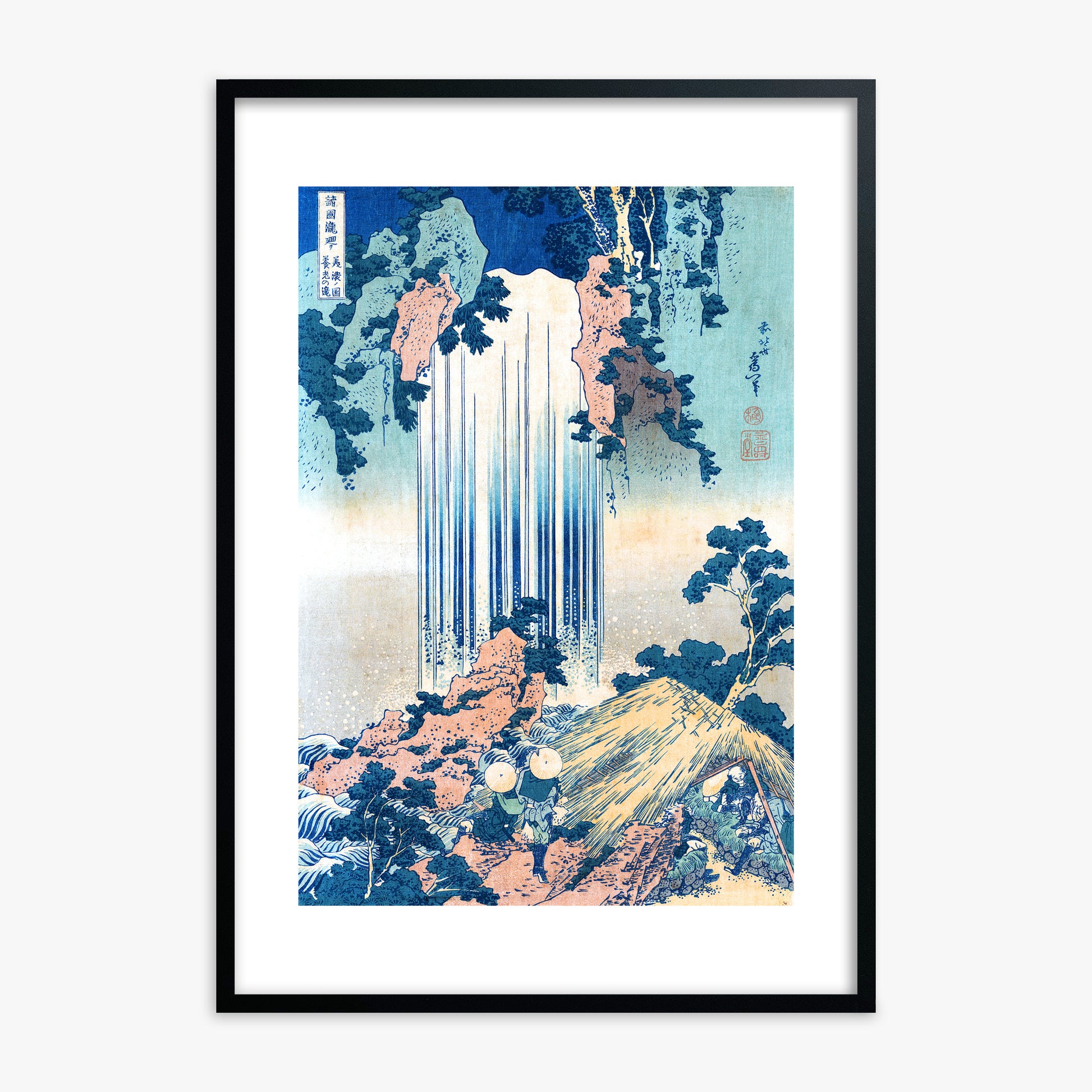 Katsushika Hokusai: Yoro Waterfall in Mino Province, Black Framed Art Reproduction With Black Frame