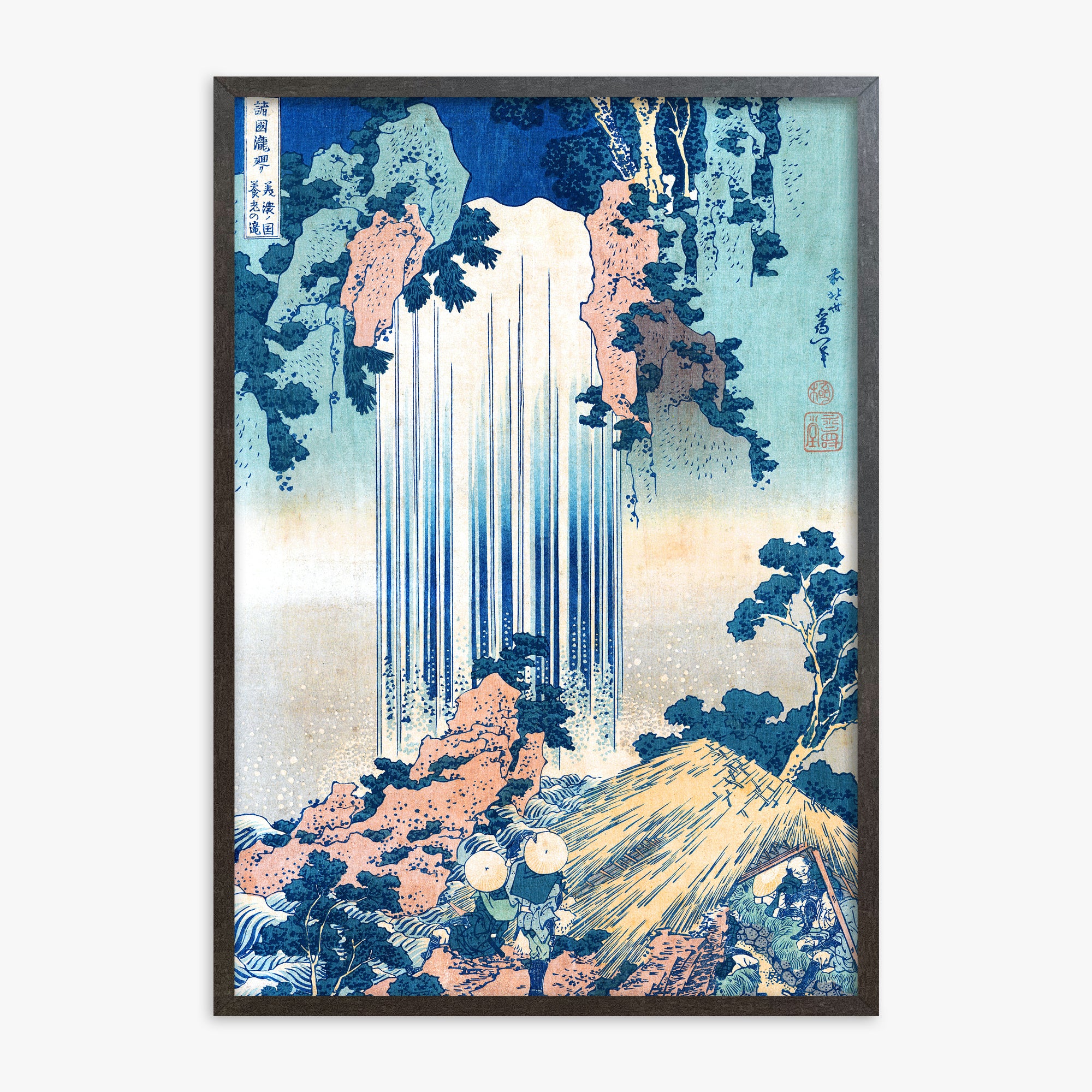 Katsushika Hokusai: Yoro Waterfall in Mino Province, 70x100cm Framed Art Reproduction With Espresso Frame