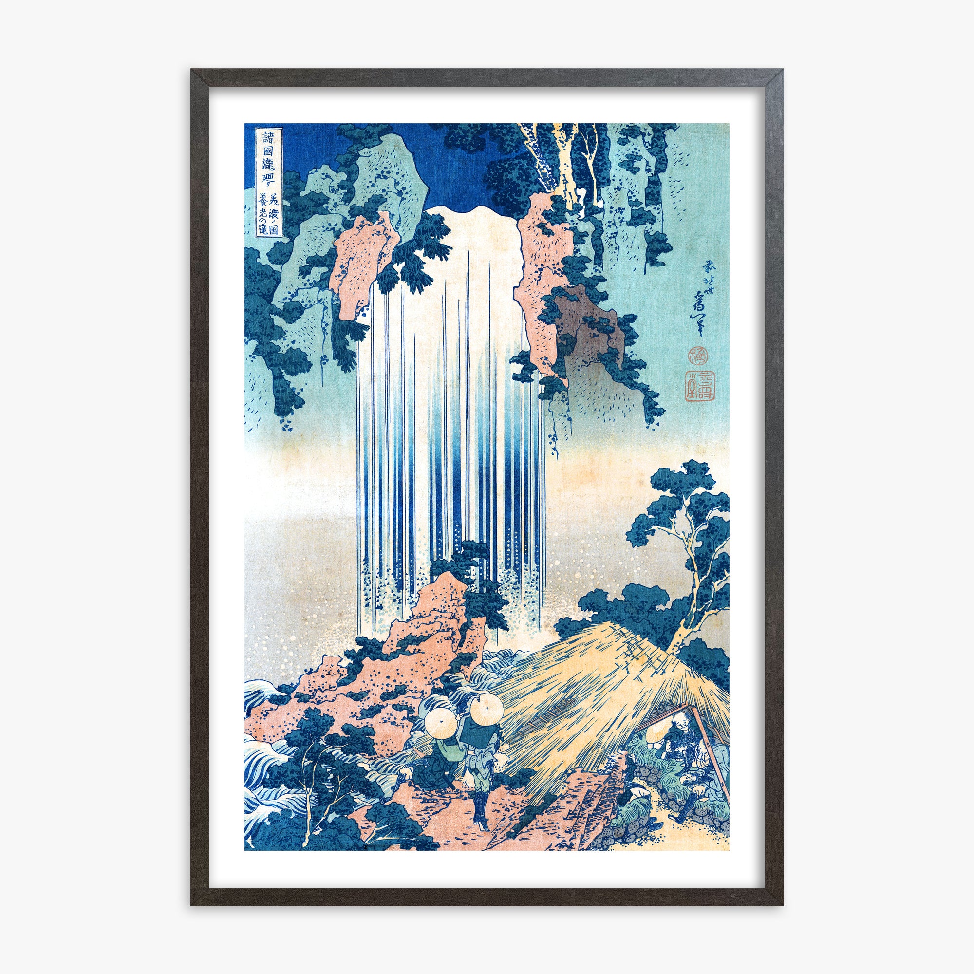 Katsushika Hokusai: Yoro Waterfall in Mino Province, 70x100cm Framed Art Reproduction With Espresso Frame