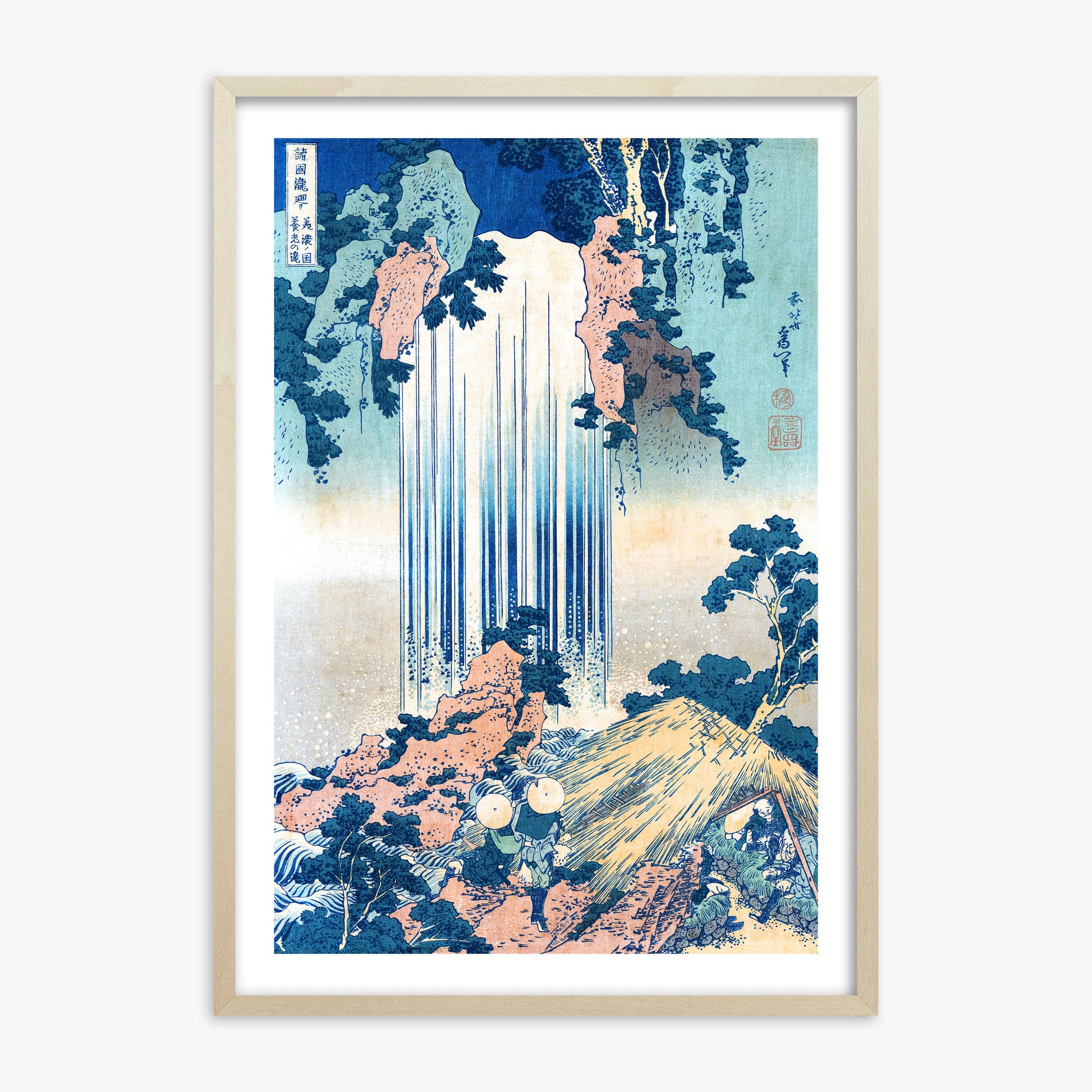 Katsushika Hokusai: Yoro Waterfall in Mino Province, 70x100cm Framed Art Reproduction With Lime Wood Frame