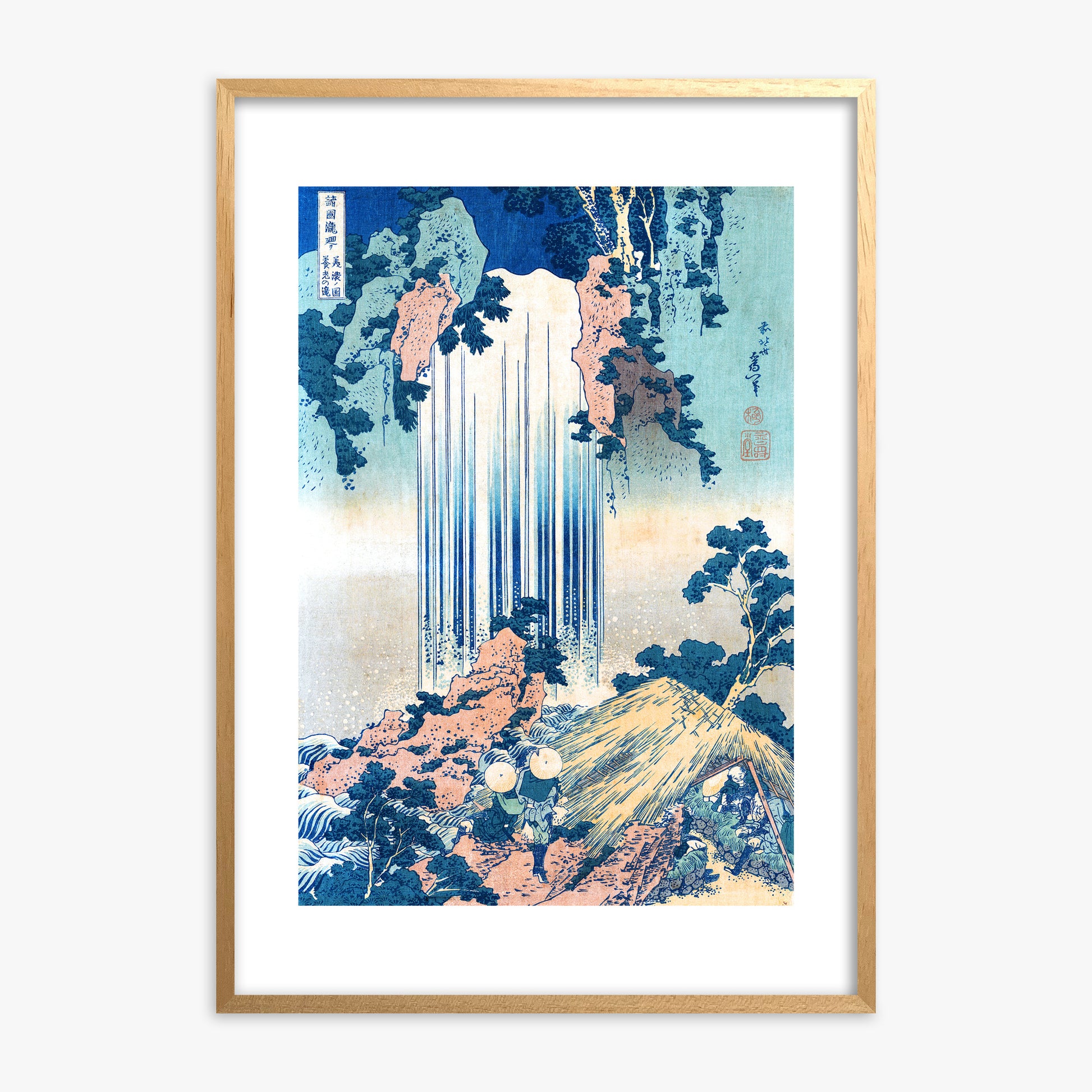 Katsushika Hokusai: Yoro Waterfall in Mino Province, Oak Framed Art Reproduction With Oak Frame