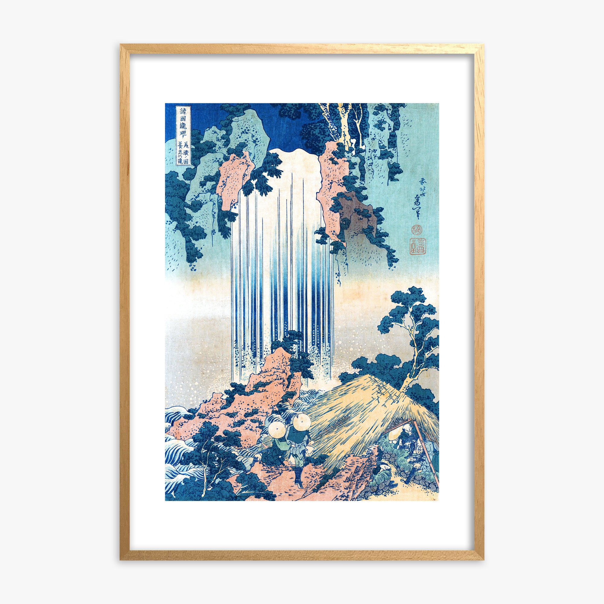 Katsushika Hokusai: Yoro Waterfall in Mino Province, Oak Framed Art Reproduction With Oak Frame