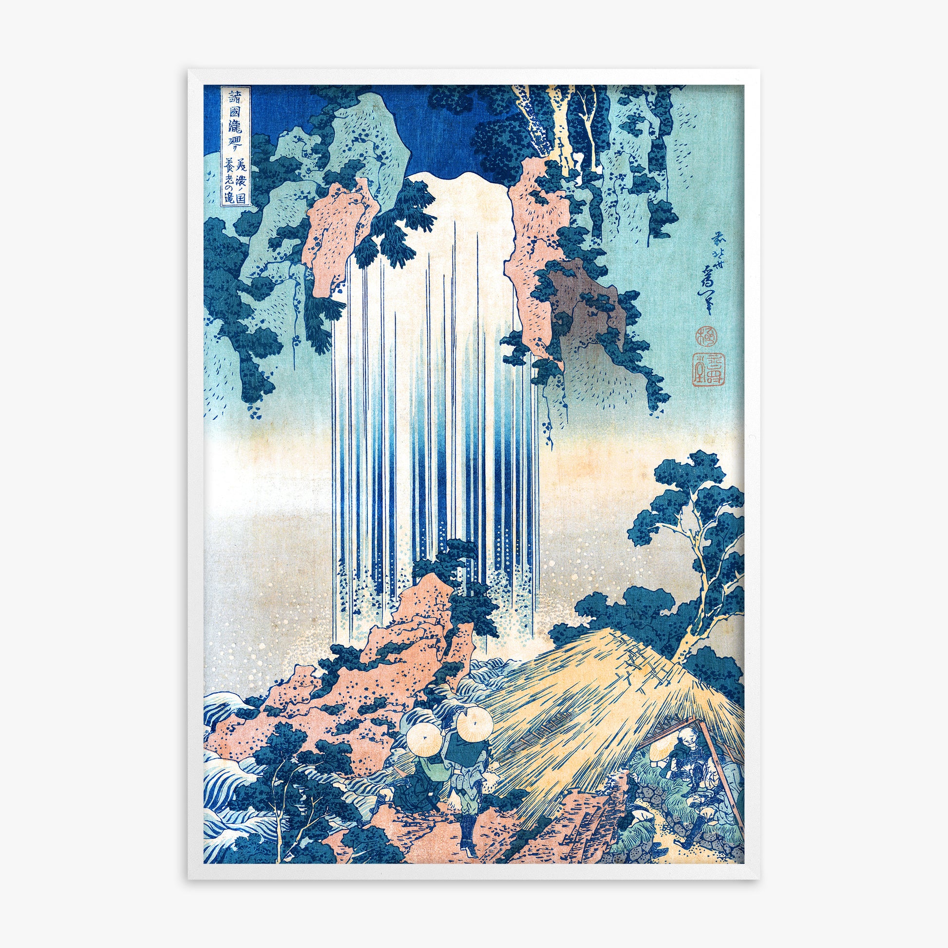 Katsushika Hokusai: Yoro Waterfall in Mino Province, White Framed Art Reproduction With White Frame