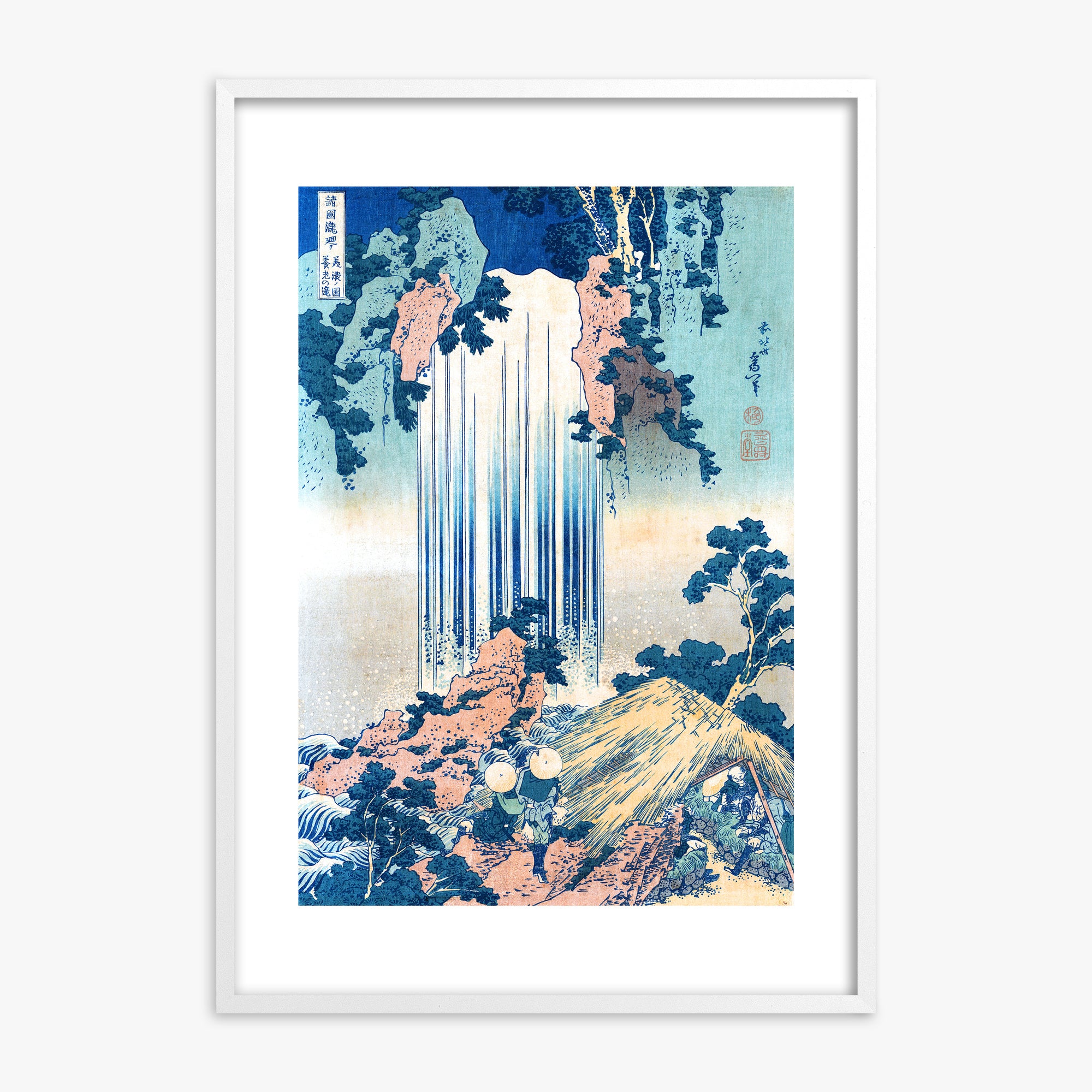 Katsushika Hokusai: Yoro Waterfall in Mino Province, White Framed Art Reproduction With White Frame