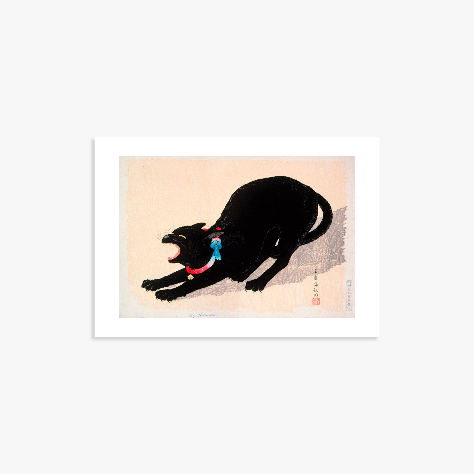 Takahashi Hiroaki (Shōtei): Black Cat Hissing, 21x30cm Art Reproduction Unframed