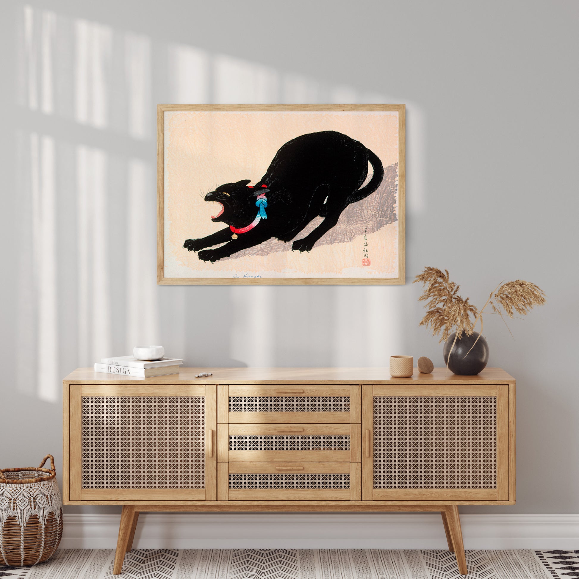 Design Concept No. 10 for Takahashi Hiroaki (Shōtei): Black Cat Hissing Japanese Wall Art