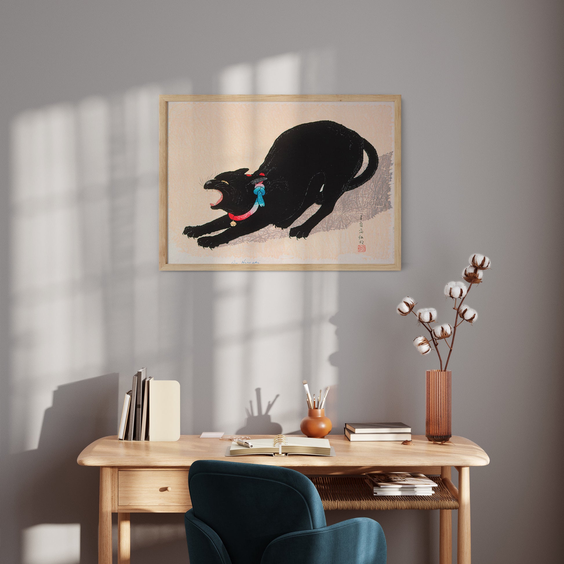 Design Concept No. 11 for Takahashi Hiroaki (Shōtei): Black Cat Hissing Japanese Wall Art