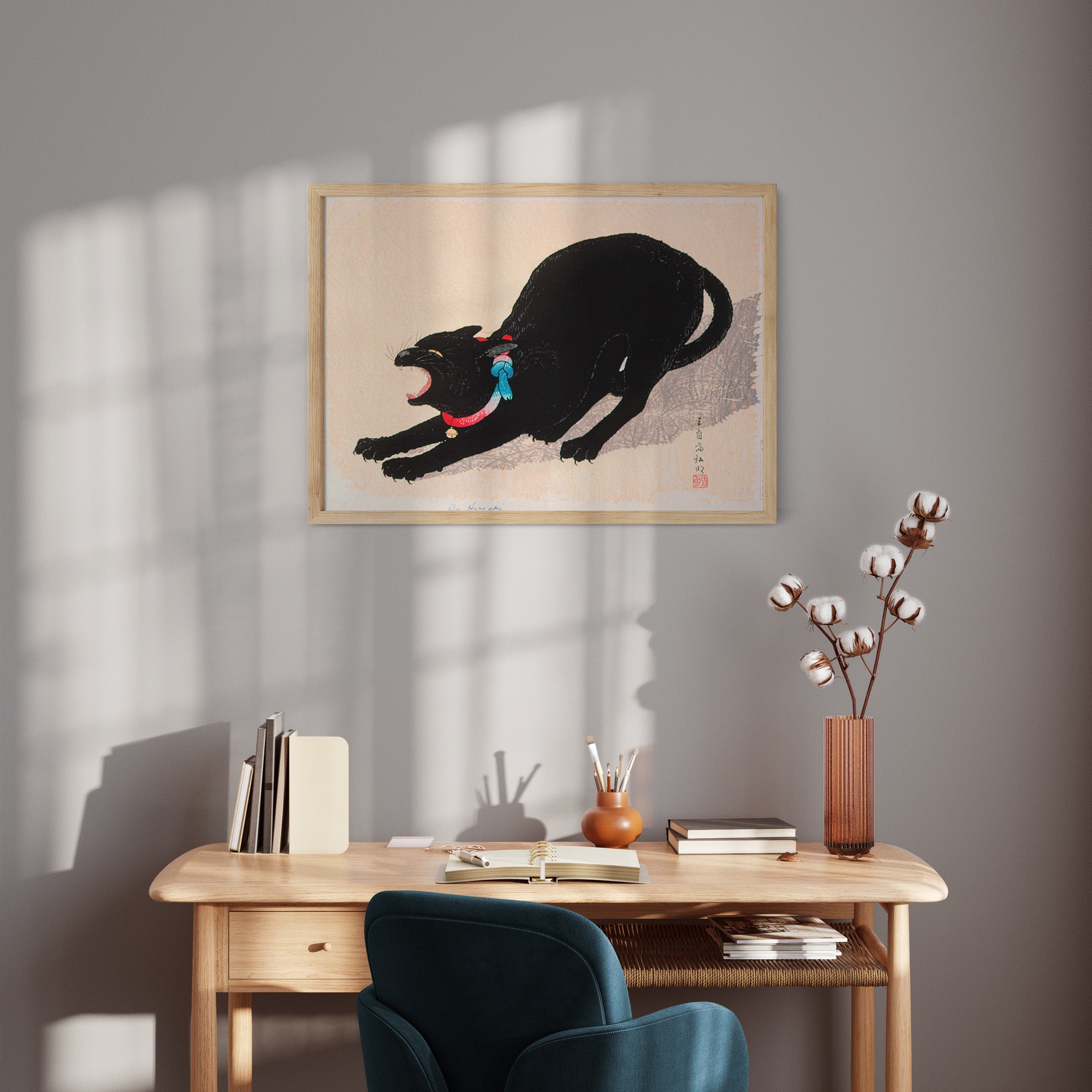 Design Concept No. 11 for Takahashi Hiroaki (Shōtei): Black Cat Hissing Japanese Wall Art