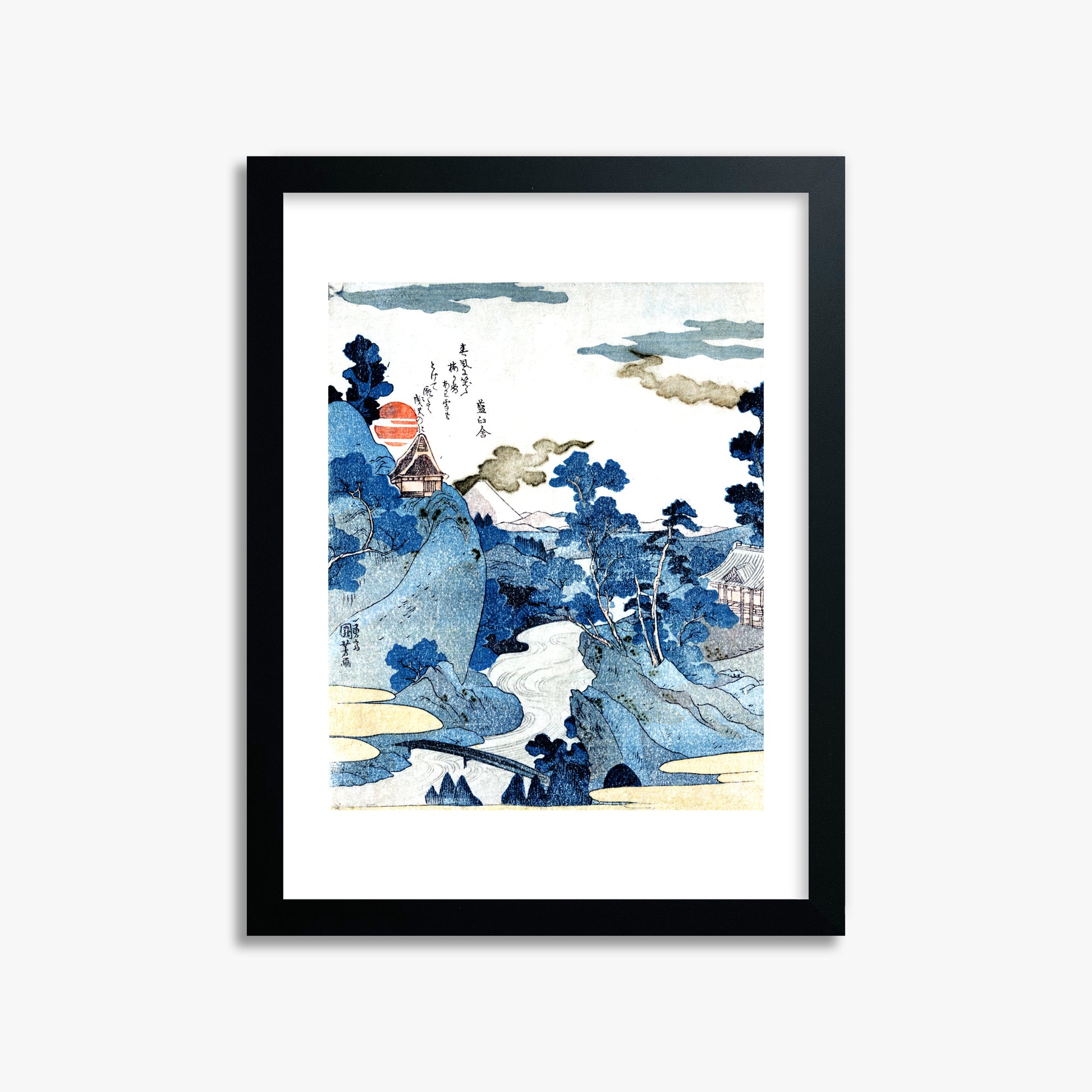 Utagawa Kuniyoshi: An evening view of Fuji, 30x40cm Framed Art Reproduction With Black Frame