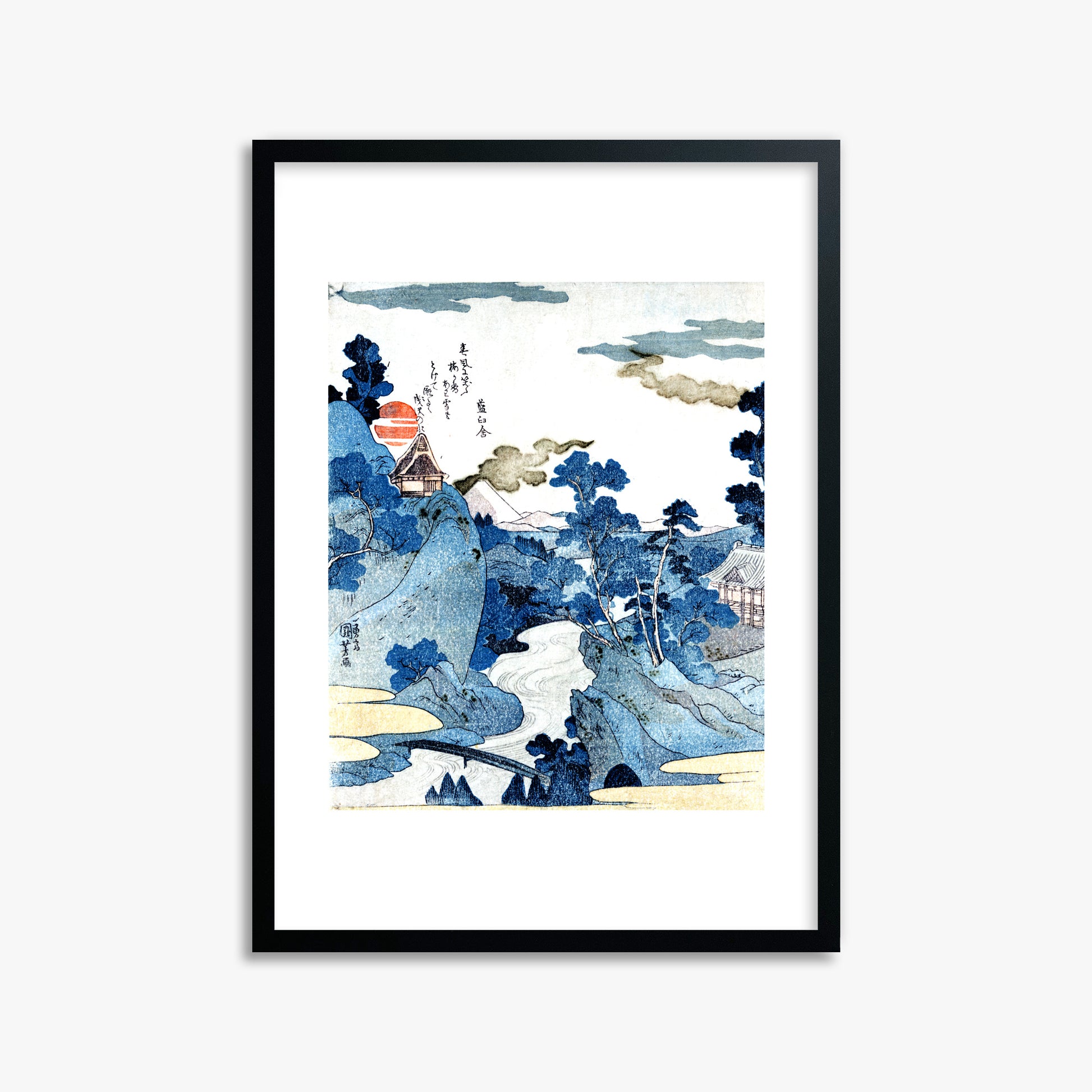 Utagawa Kuniyoshi: An evening view of Fuji, 50x70cm Framed Art Reproduction With Black Frame