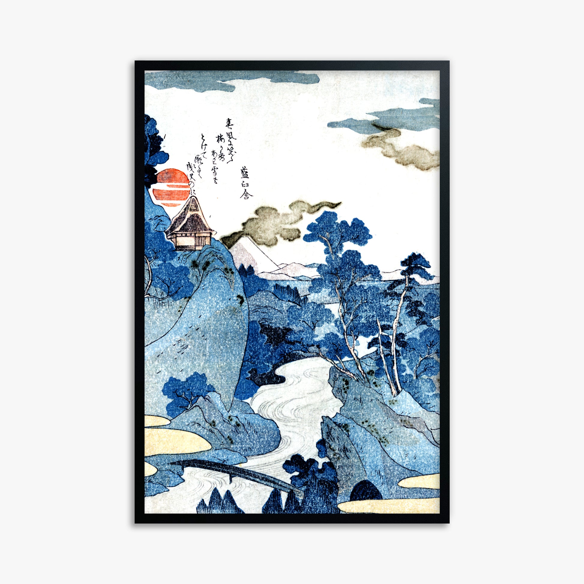 Utagawa Kuniyoshi: An evening view of Fuji, 61x91cm Framed Art Reproduction With Black Frame