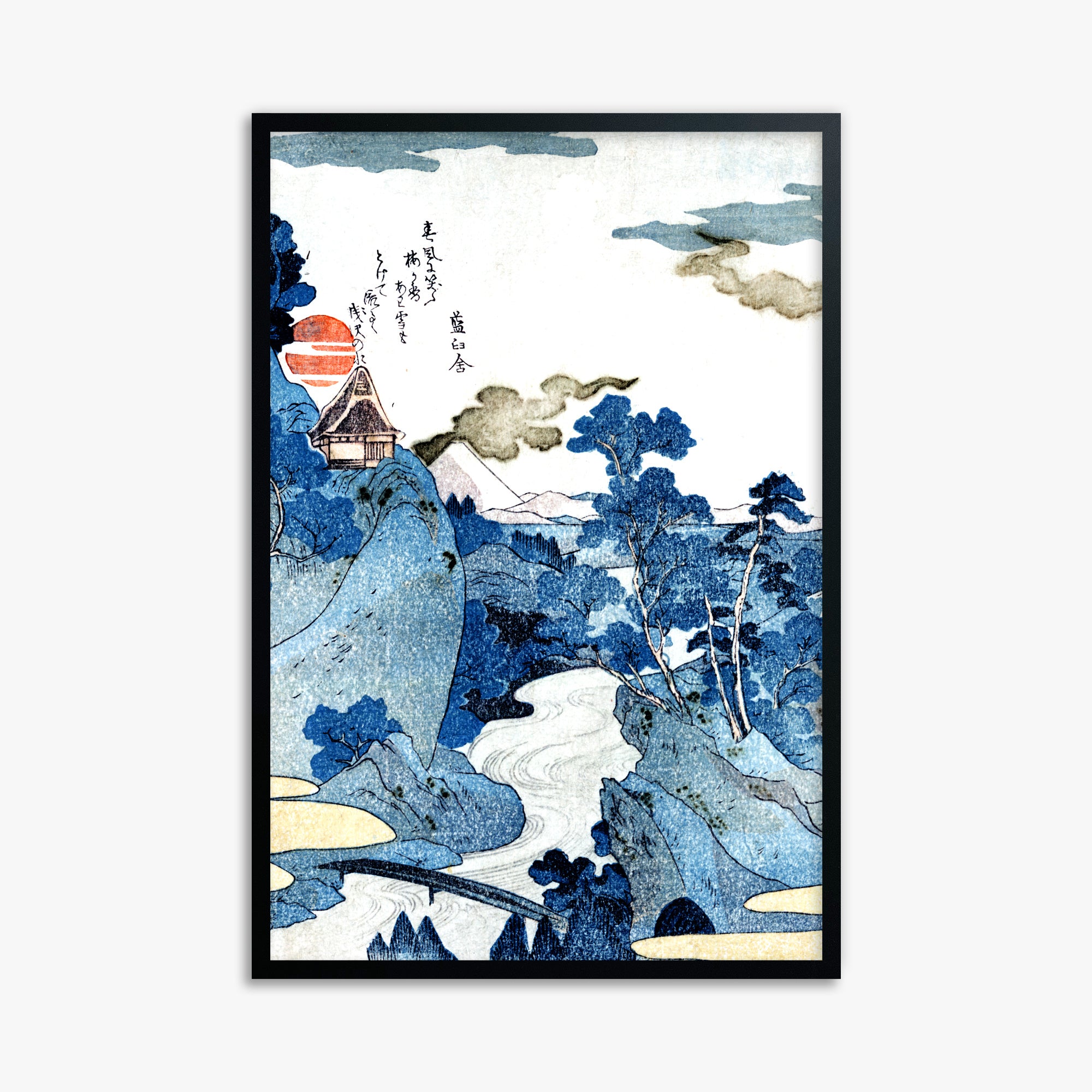 Utagawa Kuniyoshi: An evening view of Fuji, 61x91cm Framed Art Reproduction With Black Frame