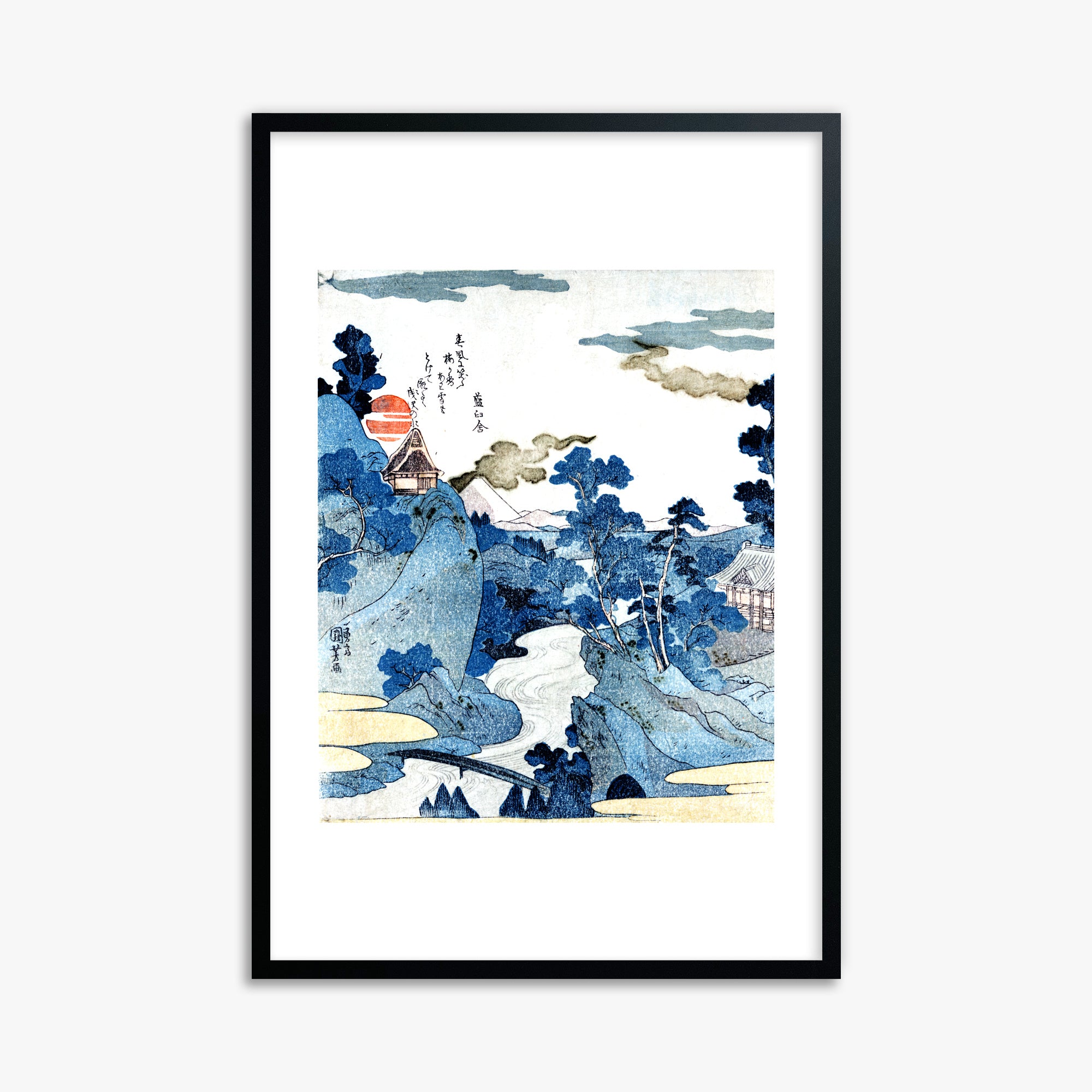 Utagawa Kuniyoshi: An evening view of Fuji, 61x91cm Framed Art Reproduction With Black Frame