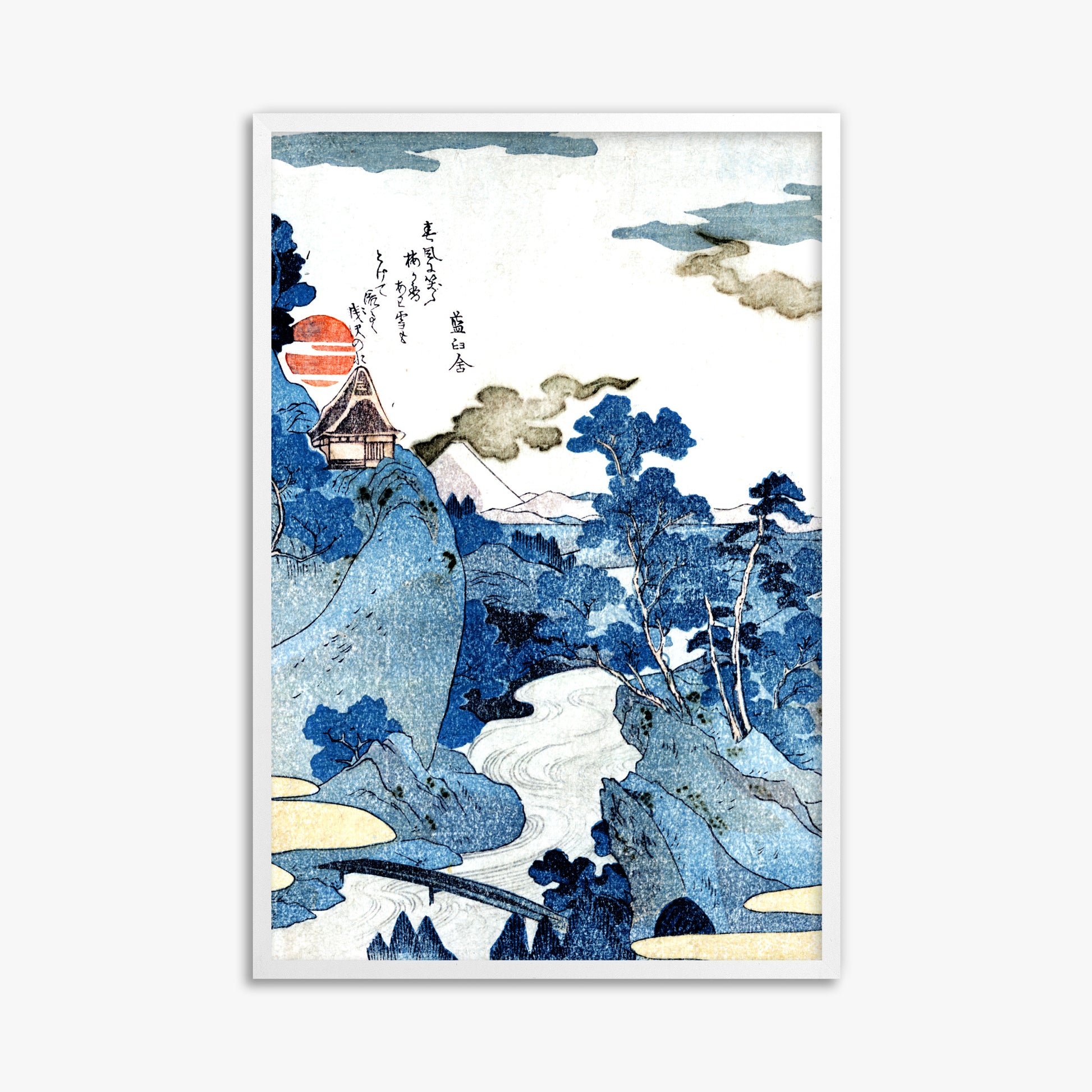 Utagawa Kuniyoshi: An evening view of Fuji, 61x91cm Framed Art Reproduction With White Frame