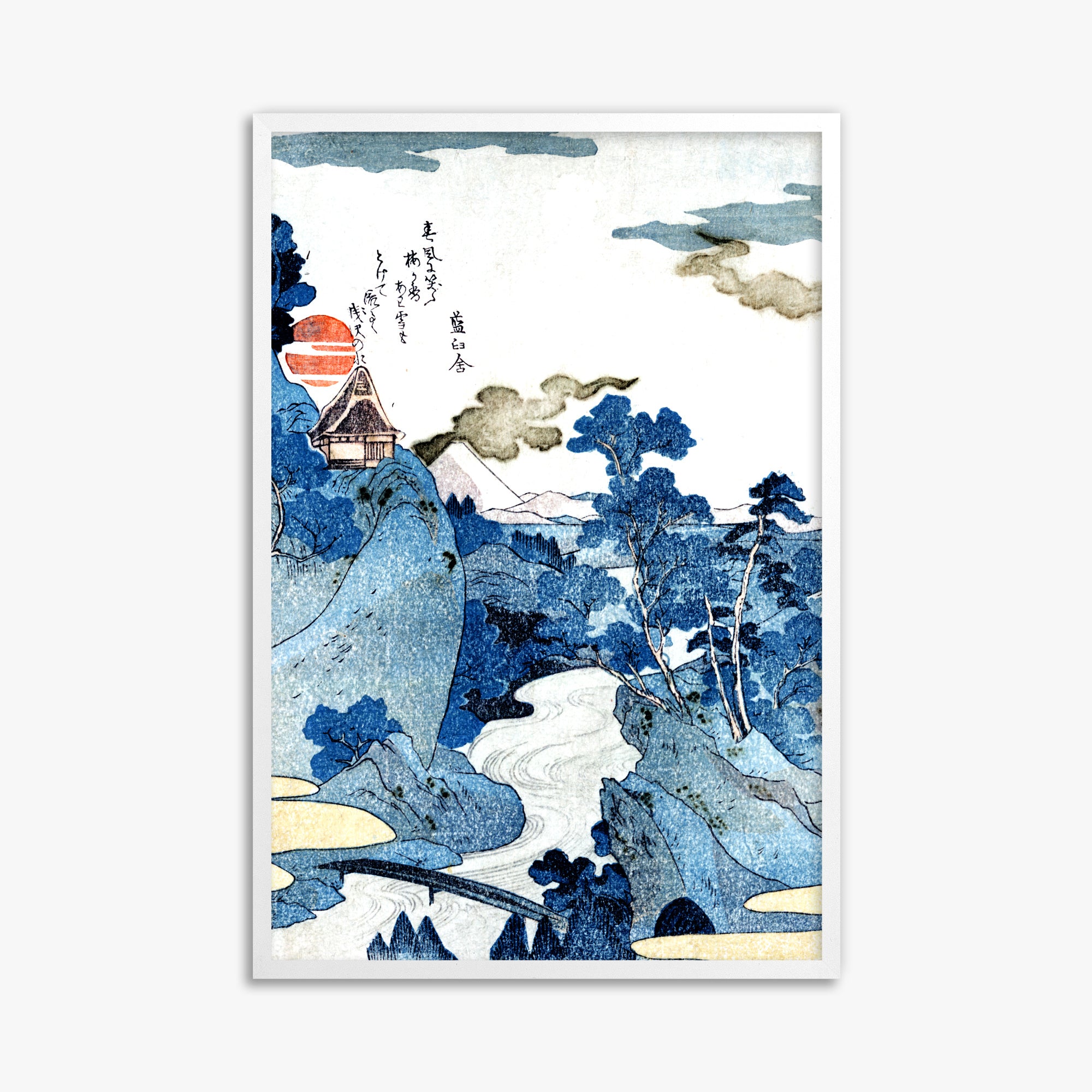 Utagawa Kuniyoshi: An evening view of Fuji, 61x91cm Framed Art Reproduction With White Frame
