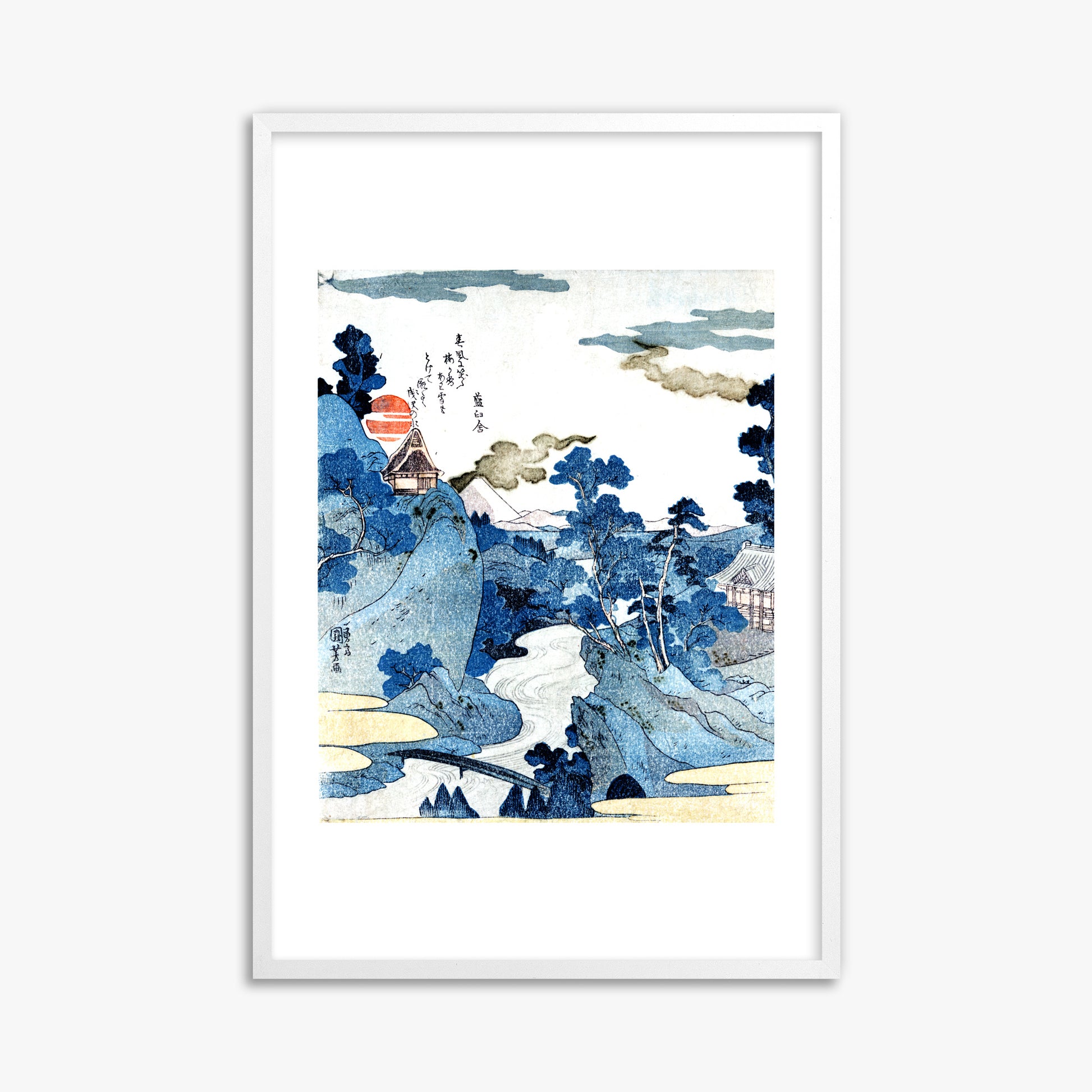 Utagawa Kuniyoshi: An evening view of Fuji, 61x91cm Framed Art Reproduction With White Frame