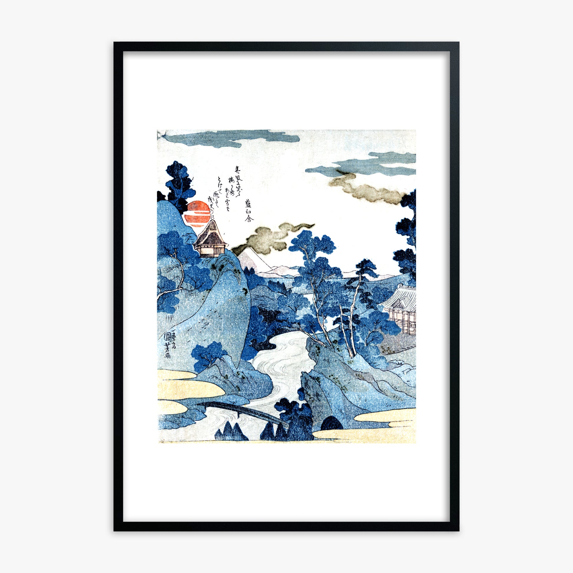 Utagawa Kuniyoshi: An evening view of Fuji, Black Framed Art Reproduction With Black Frame